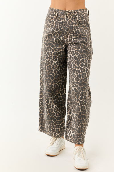 Cocoa Washed Leopard Print Barrel Jeans