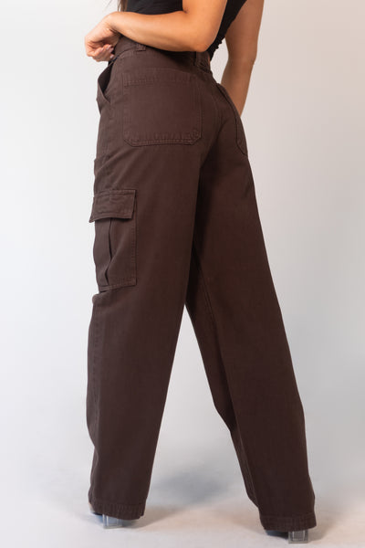 Cocoa Wide Leg Carpenter Jeans with Cargo Pockets