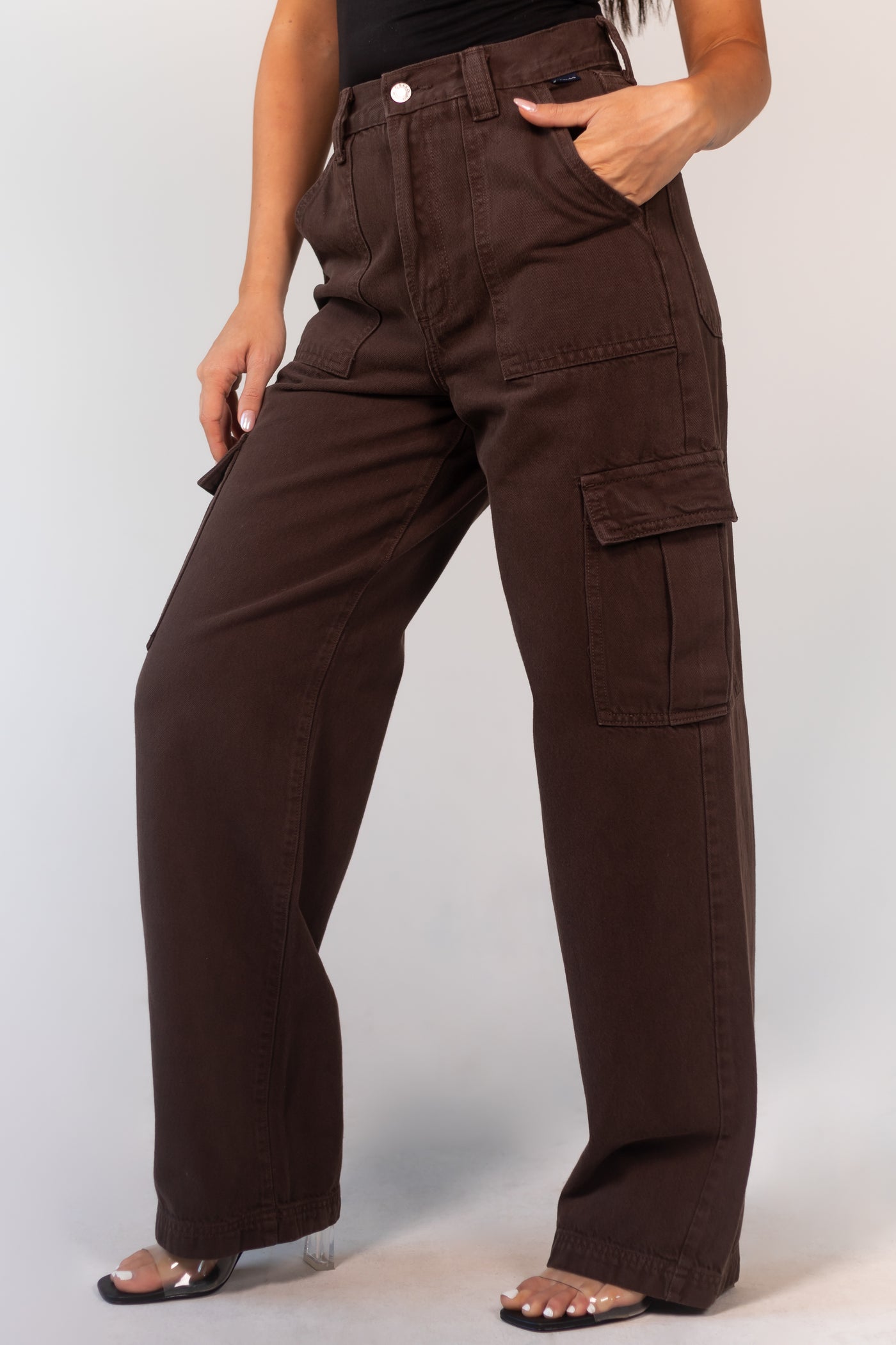 Cocoa Wide Leg Carpenter Jeans with Cargo Pockets