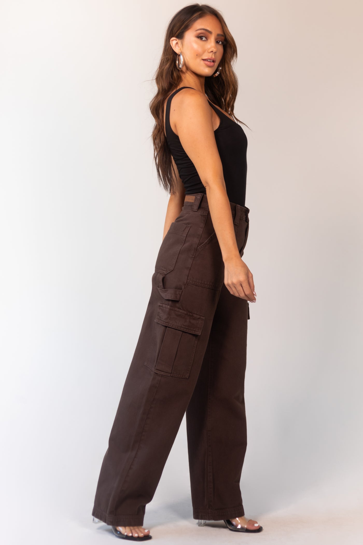 Cocoa Wide Leg Carpenter Jeans with Cargo Pockets