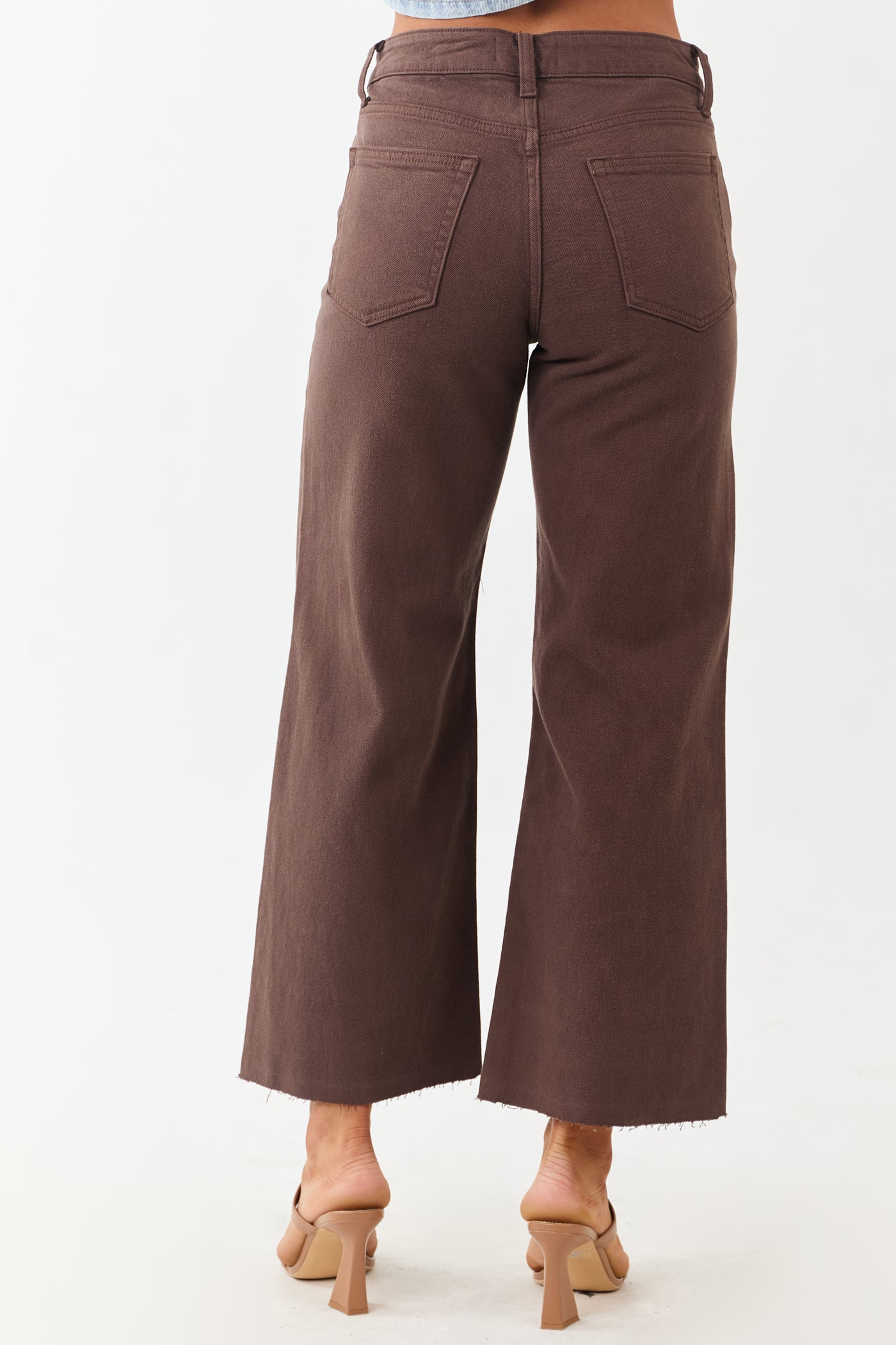 Cocoa Wide Leg Raw Hem High Rise Cropped Jeans