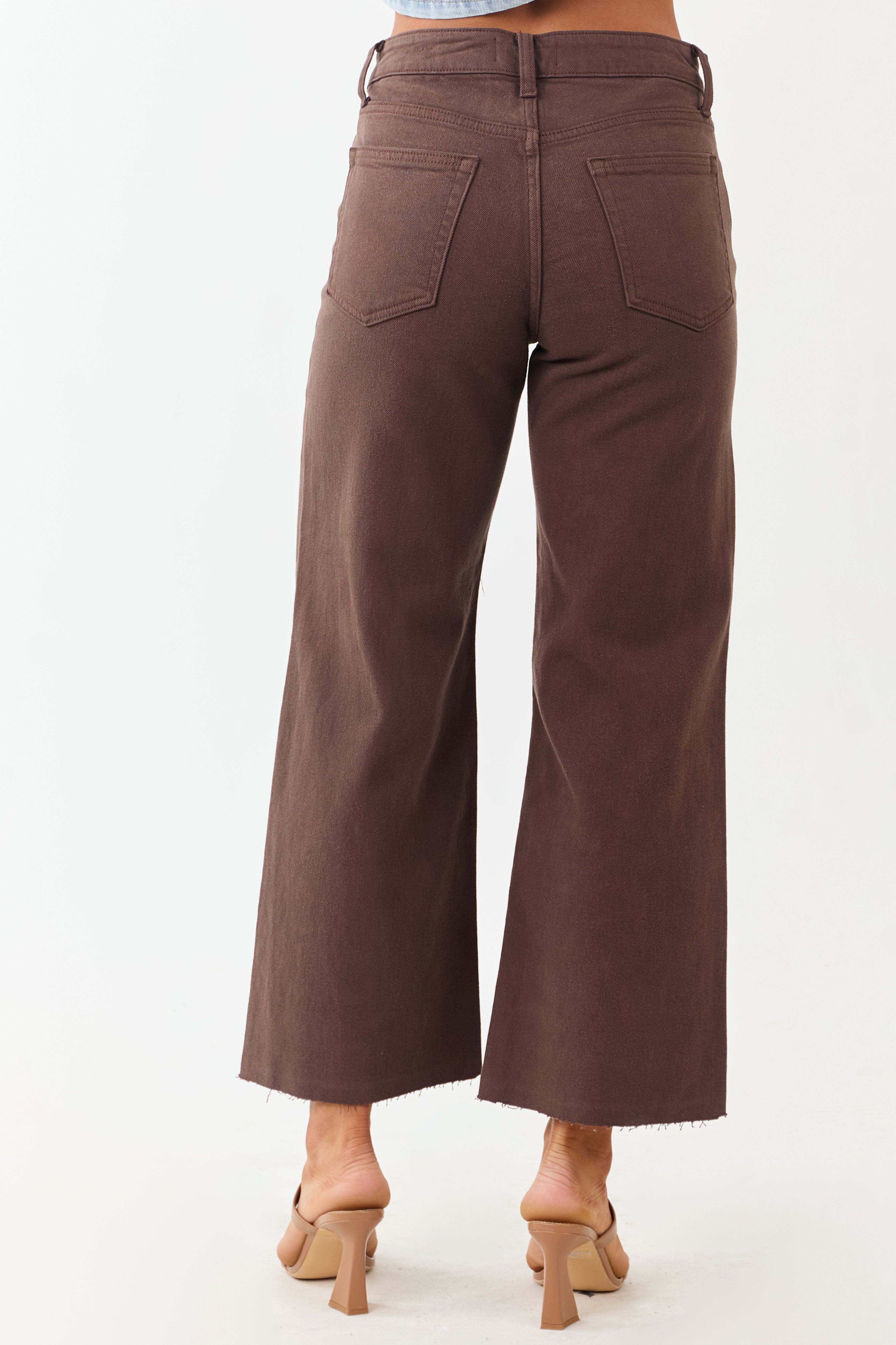 Cocoa Wide Leg Raw Hem High Rise Cropped Jeans