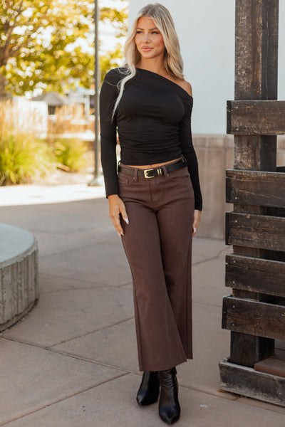 Cocoa Wide Leg Raw Hem High Rise Cropped Jeans