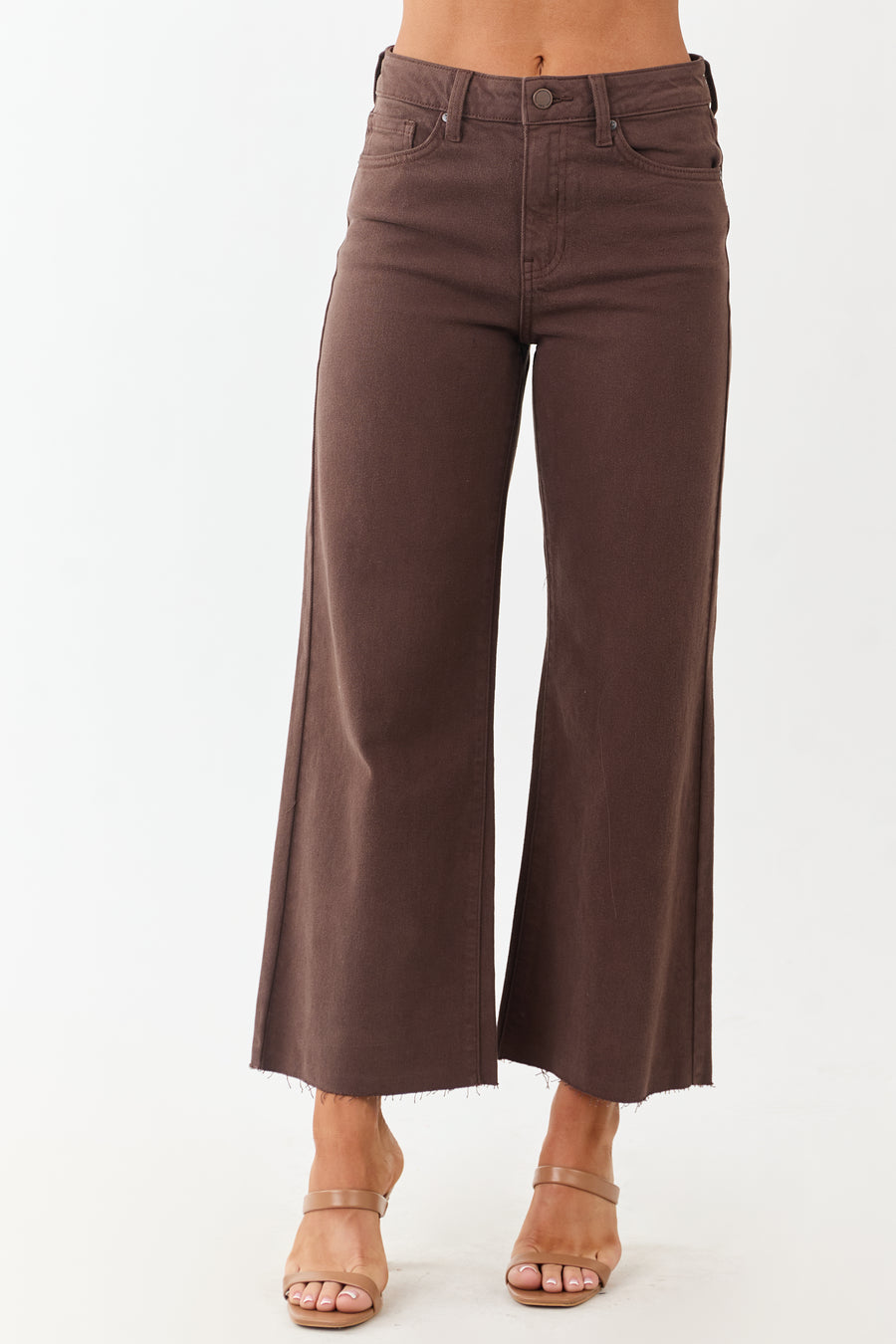 Cocoa Wide Leg Raw Hem High Rise Cropped Jeans