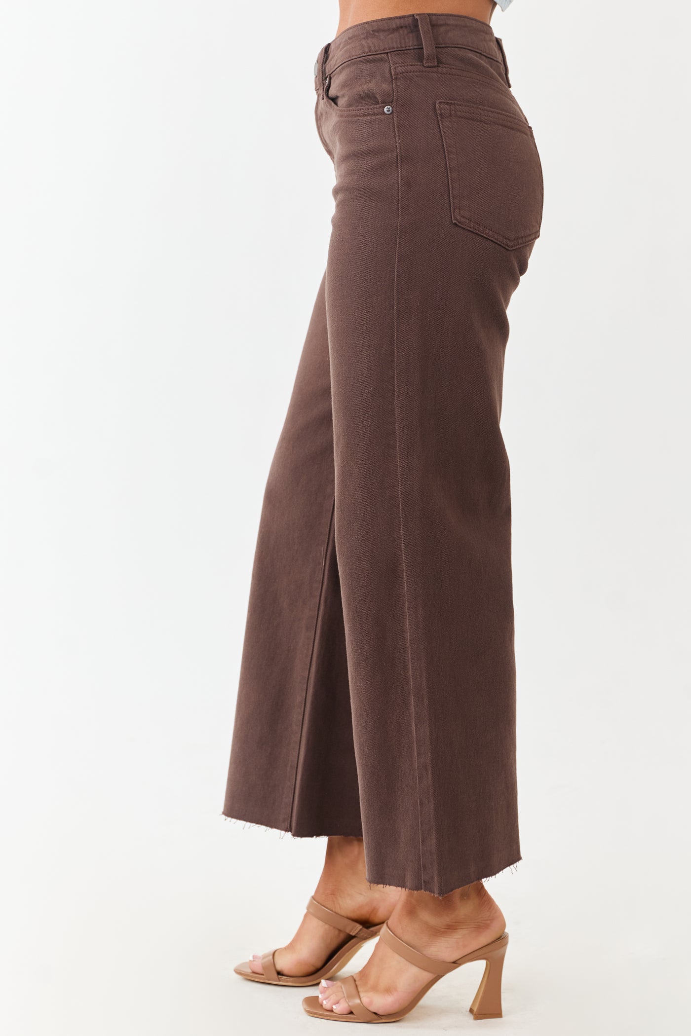 Cocoa Wide Leg Raw Hem High Rise Cropped Jeans