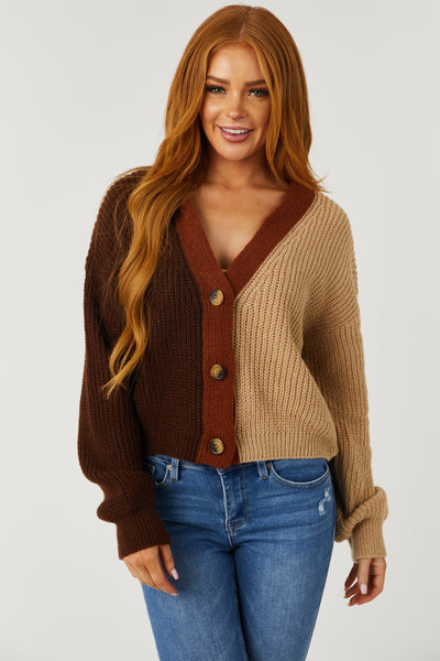 Cocoa and Camel Colorblock Button Up Cardigan