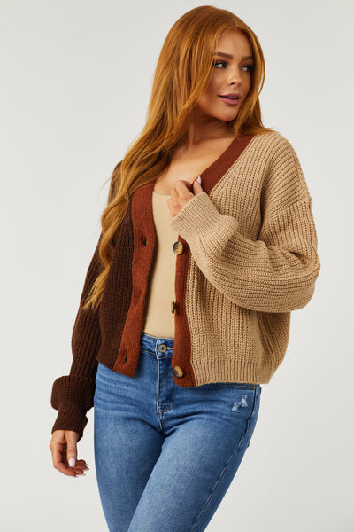Cocoa and Camel Colorblock Button Up Cardigan