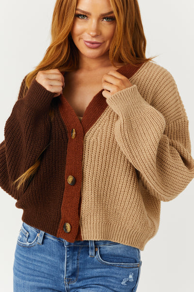 Cocoa and Camel Colorblock Button Up Cardigan