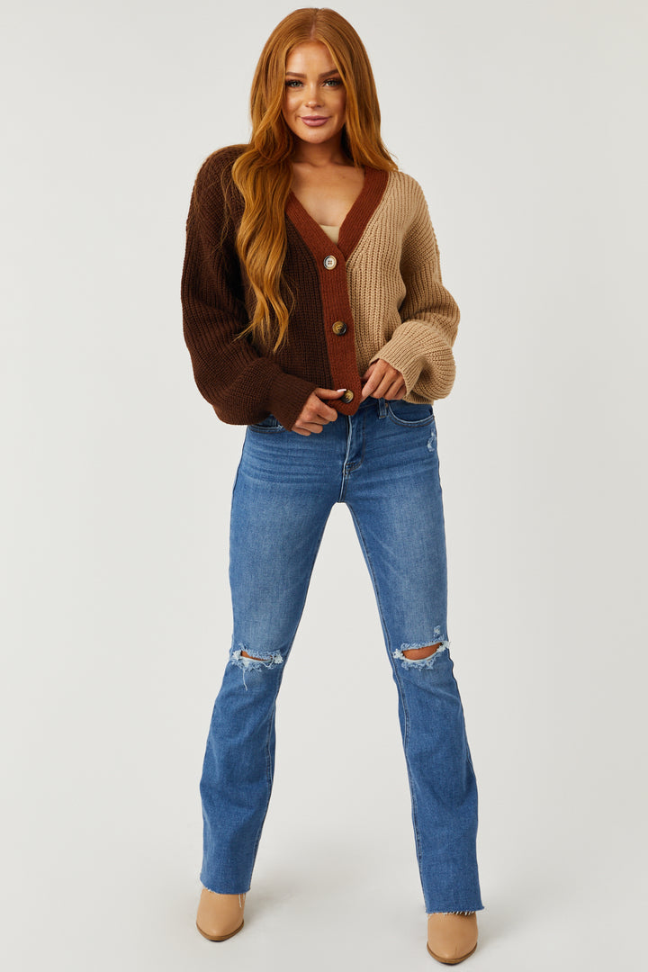 Cocoa and Camel Colorblock Button Up Cardigan