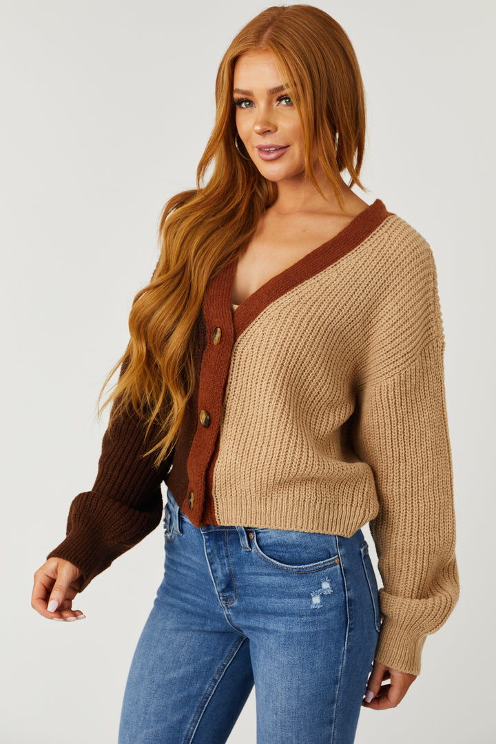 Cocoa and Camel Colorblock Button Up Cardigan