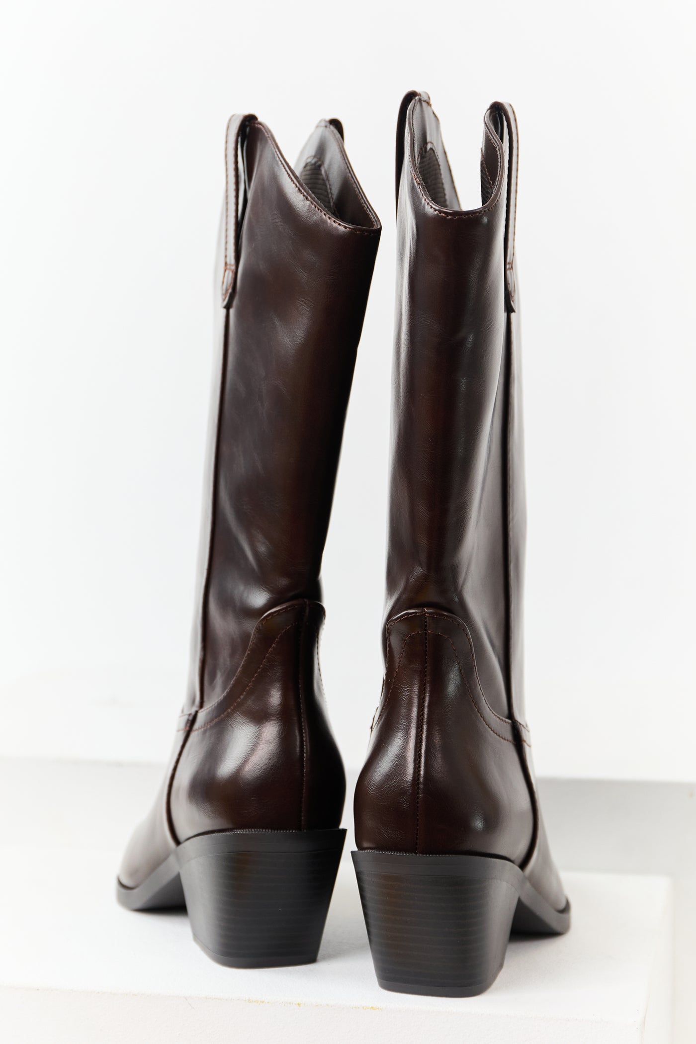Cocoa Faux Leather Western Style Tall Boots