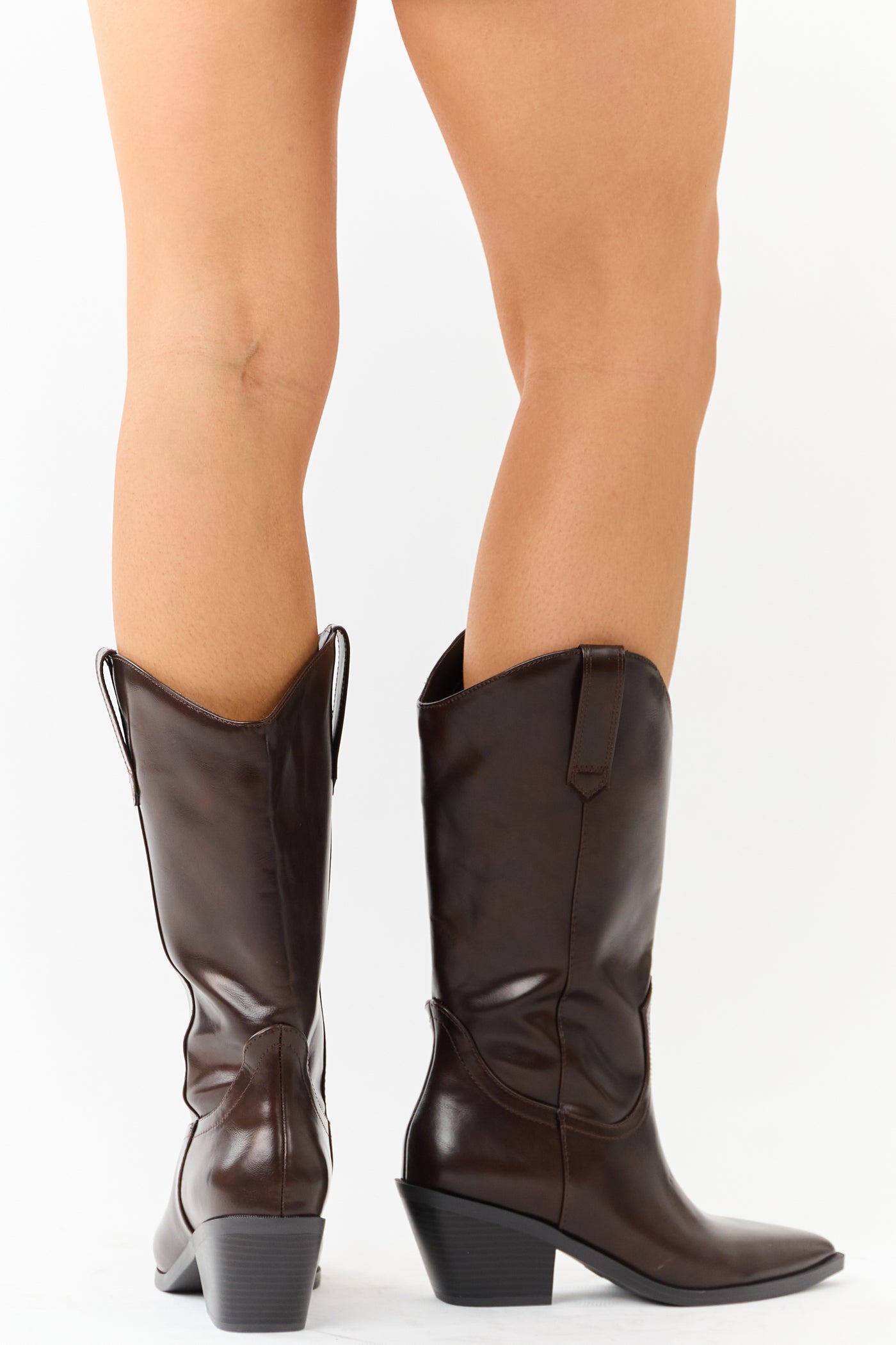 Cocoa Faux Leather Western Style Tall Boots