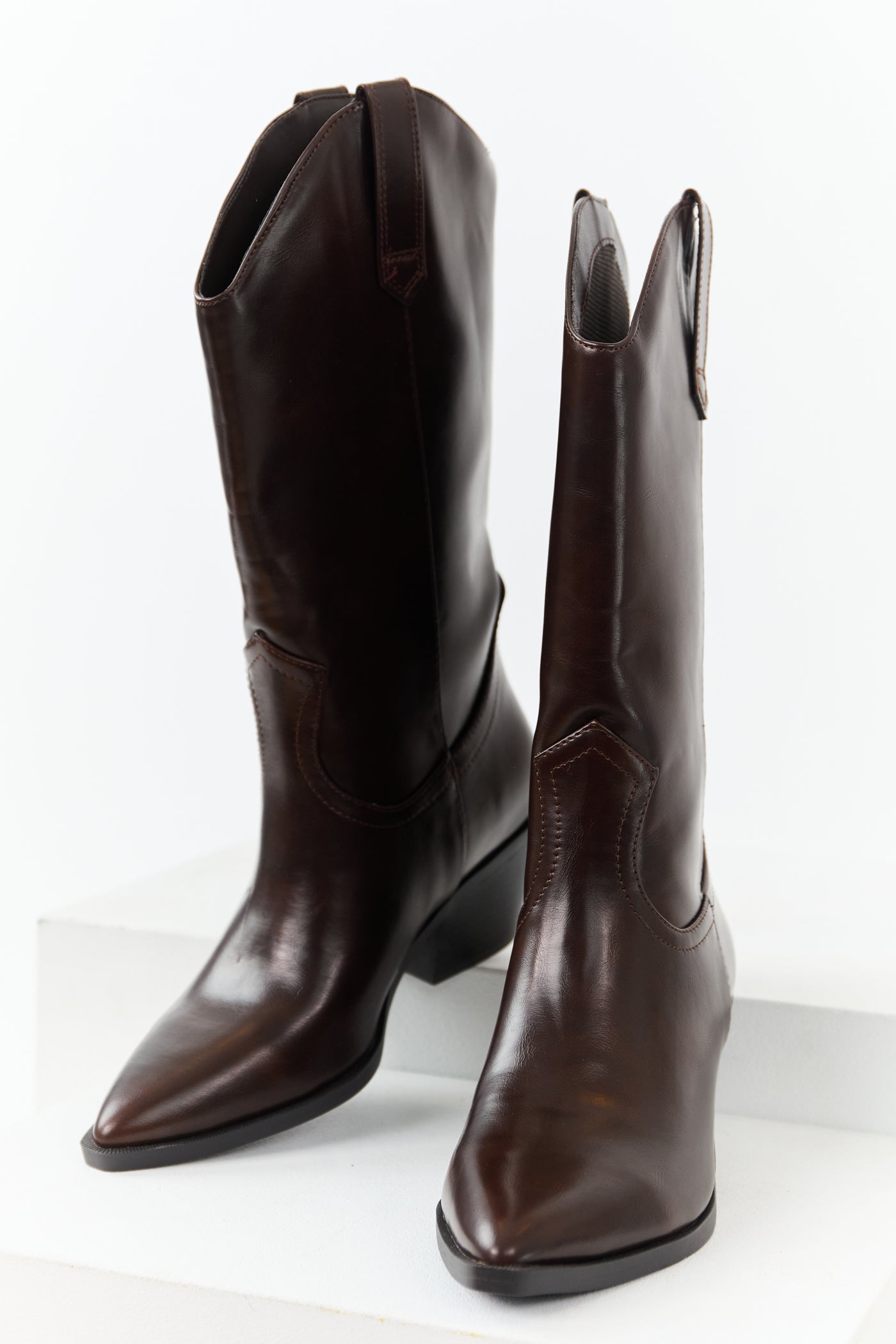 Cocoa Faux Leather Western Style Tall Boots