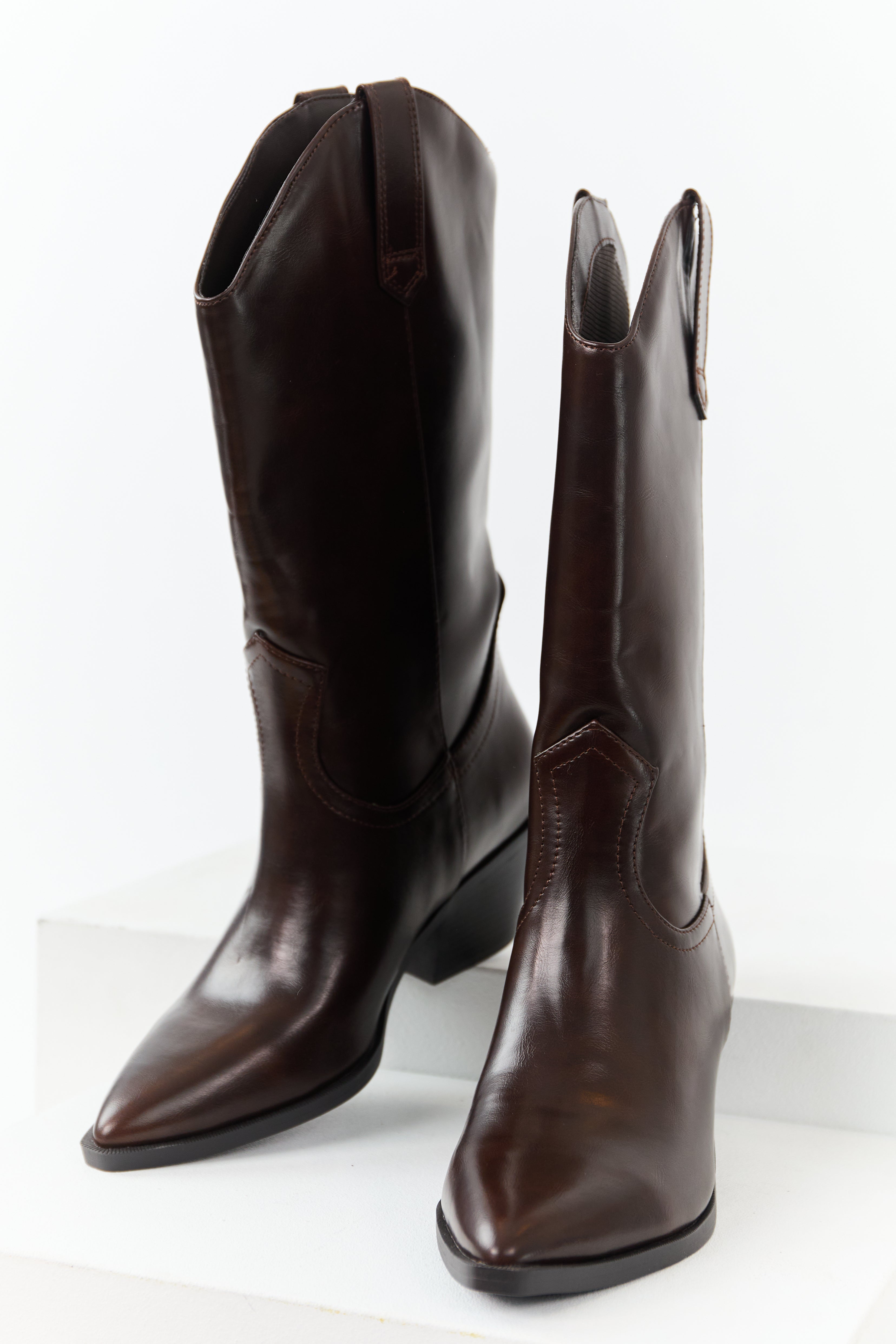 Cocoa Faux Leather Western Style Tall Boots