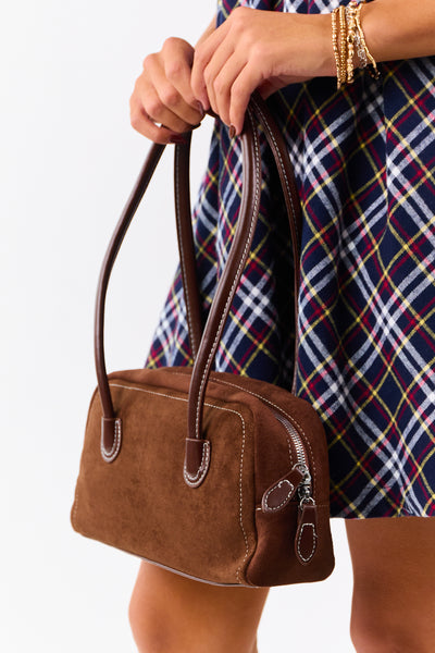 Cocoa Faux Suede Baguette Handbag