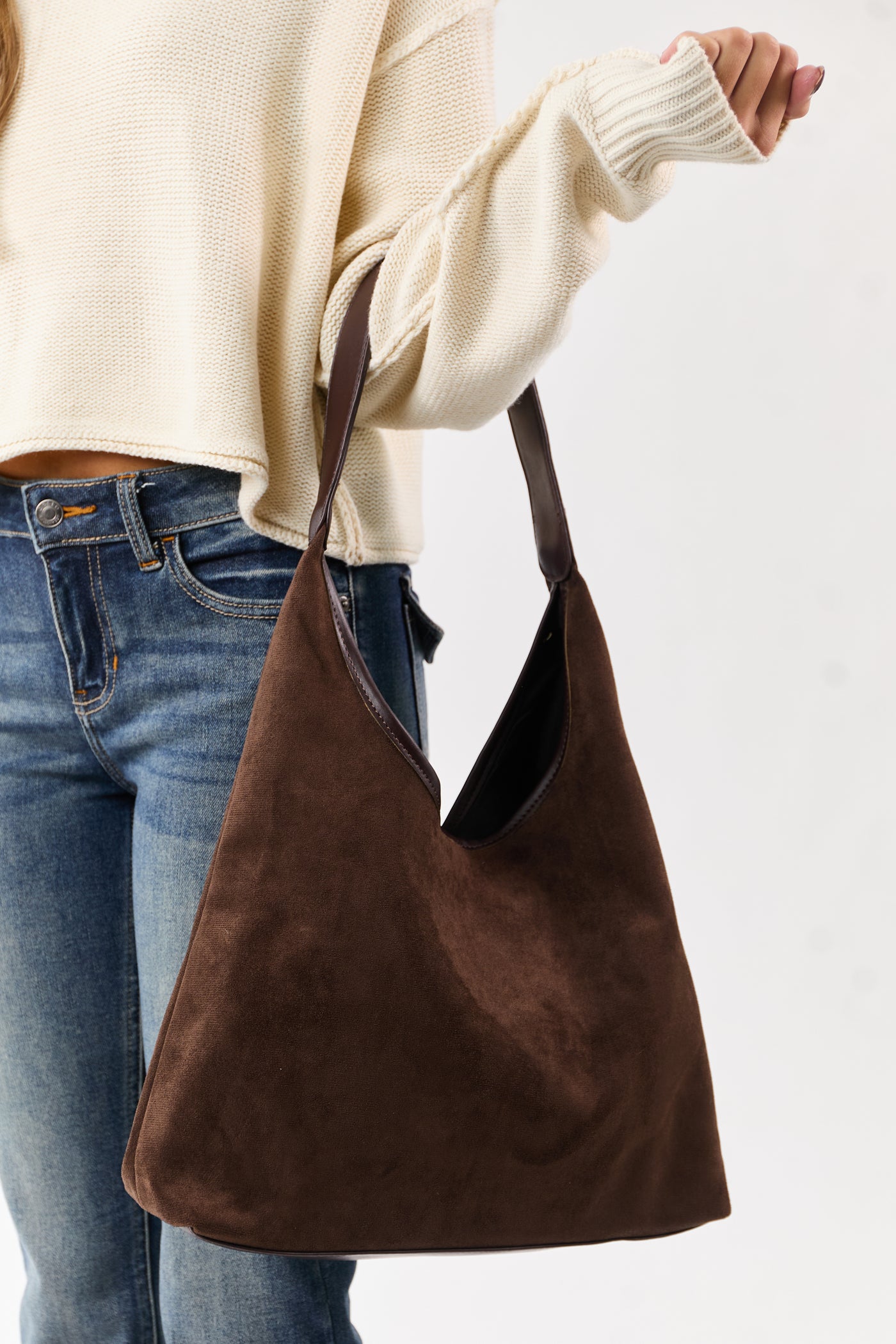 Cocoa Faux Suede Flat Bottom Tote Bag