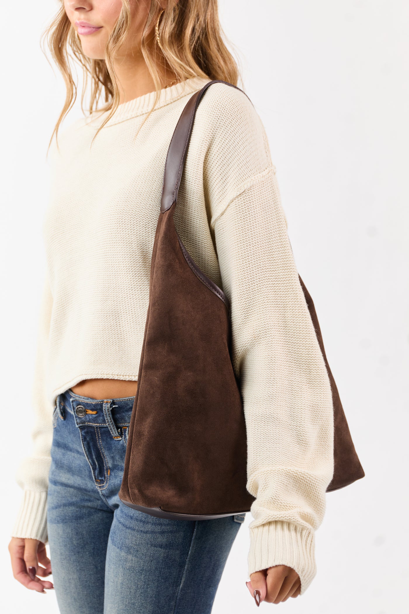 Cocoa Faux Suede Flat Bottom Tote Bag