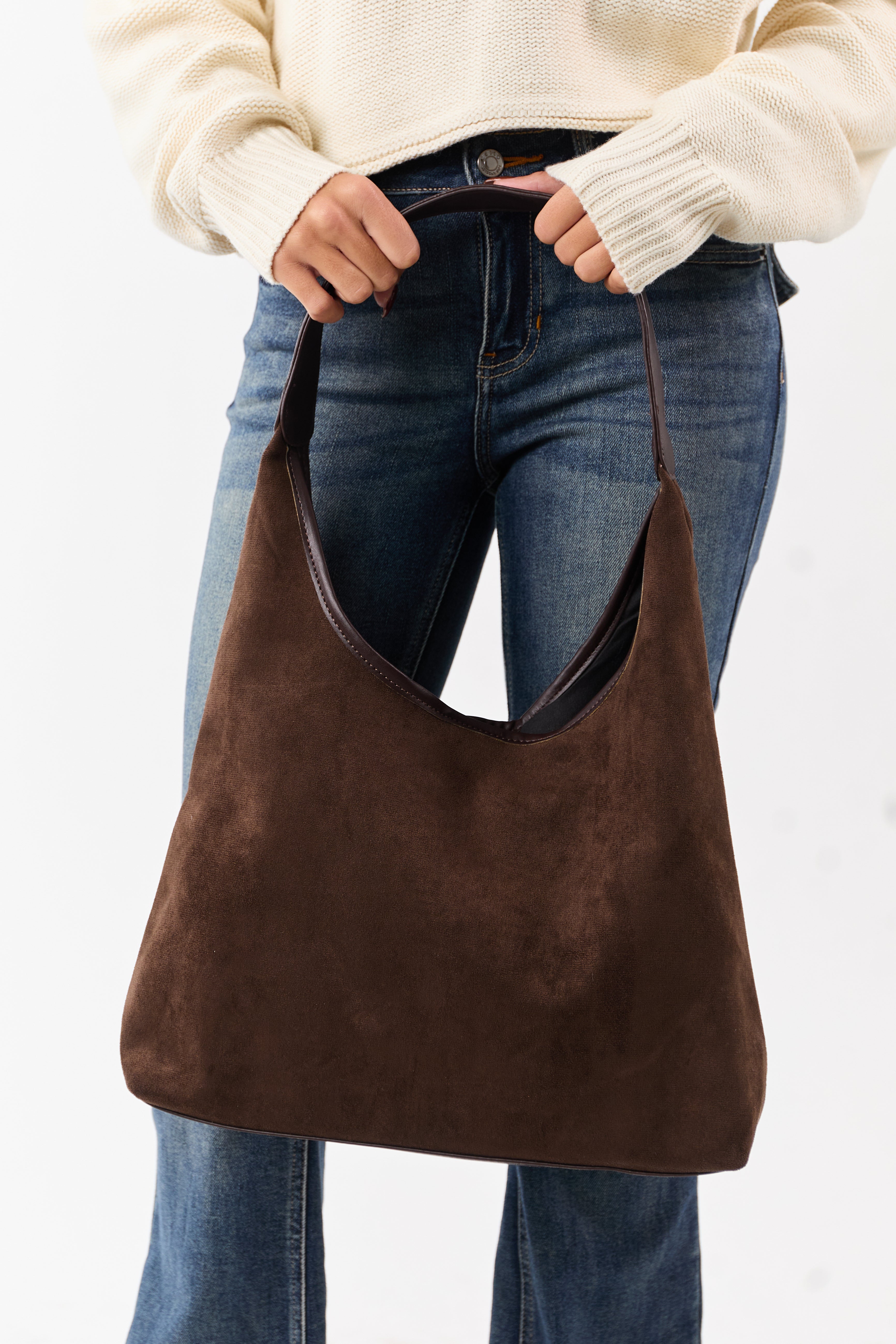Cocoa Faux Suede Flat Bottom Tote Bag