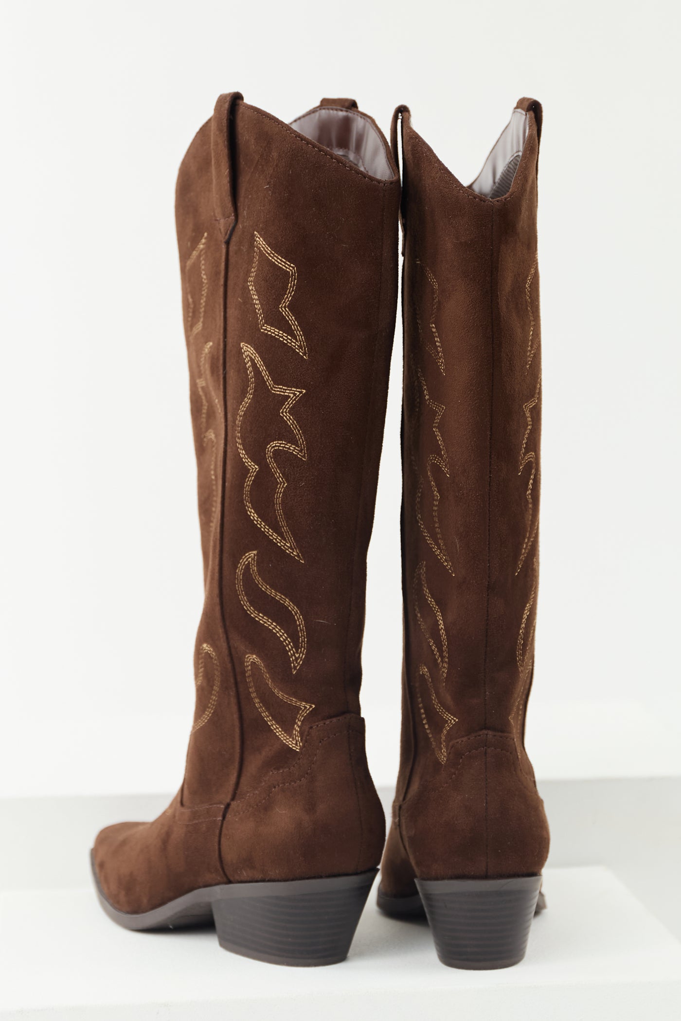 Cocoa Faux Suede Western Embroidered Boots | Lime Lush Boutique