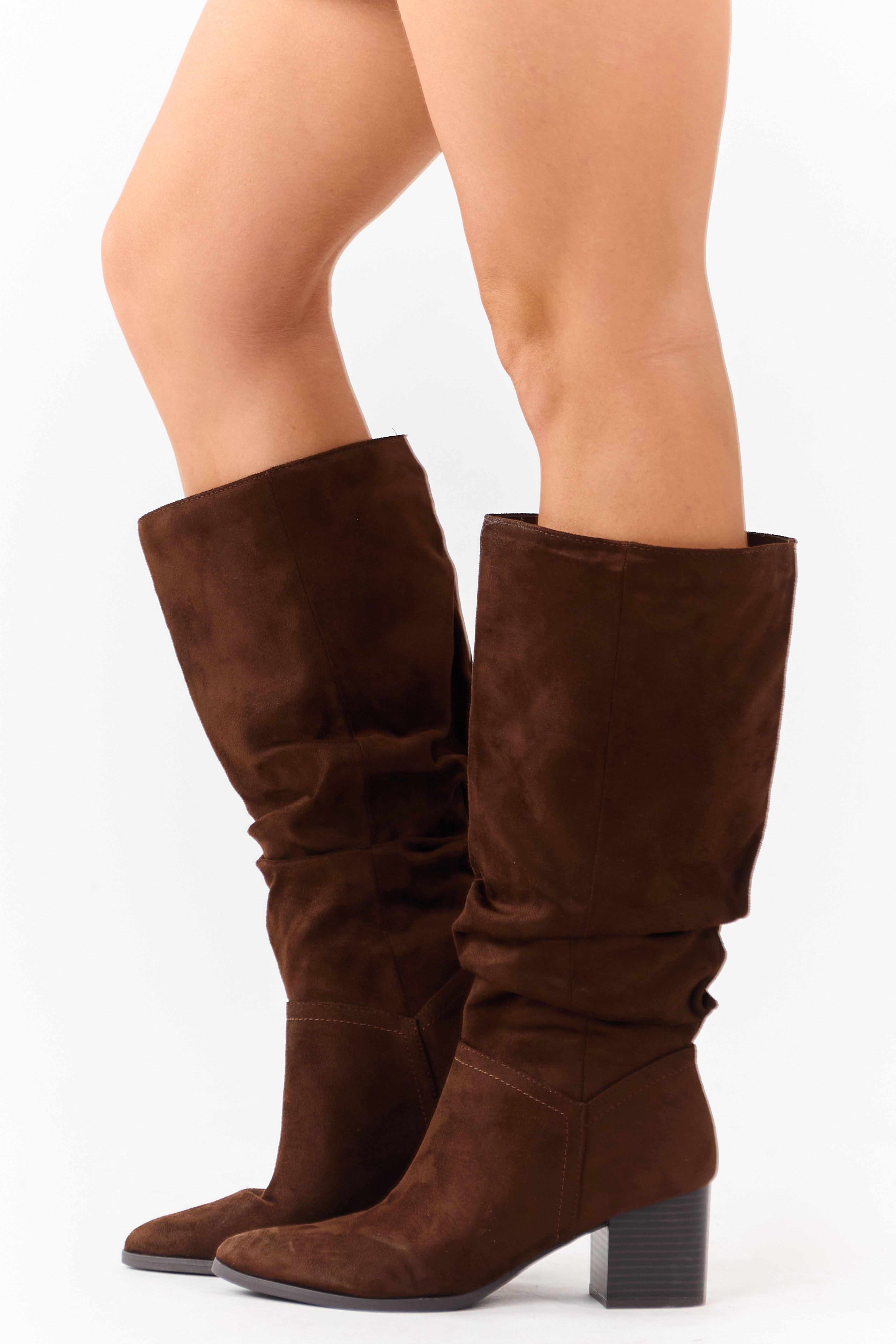 Cocoa Microsuede Slouch Block Heel Tall Boots