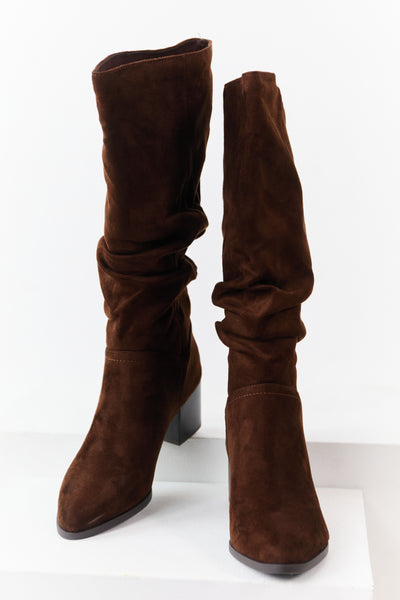 Cocoa Microsuede Slouch Block Heel Tall Boots