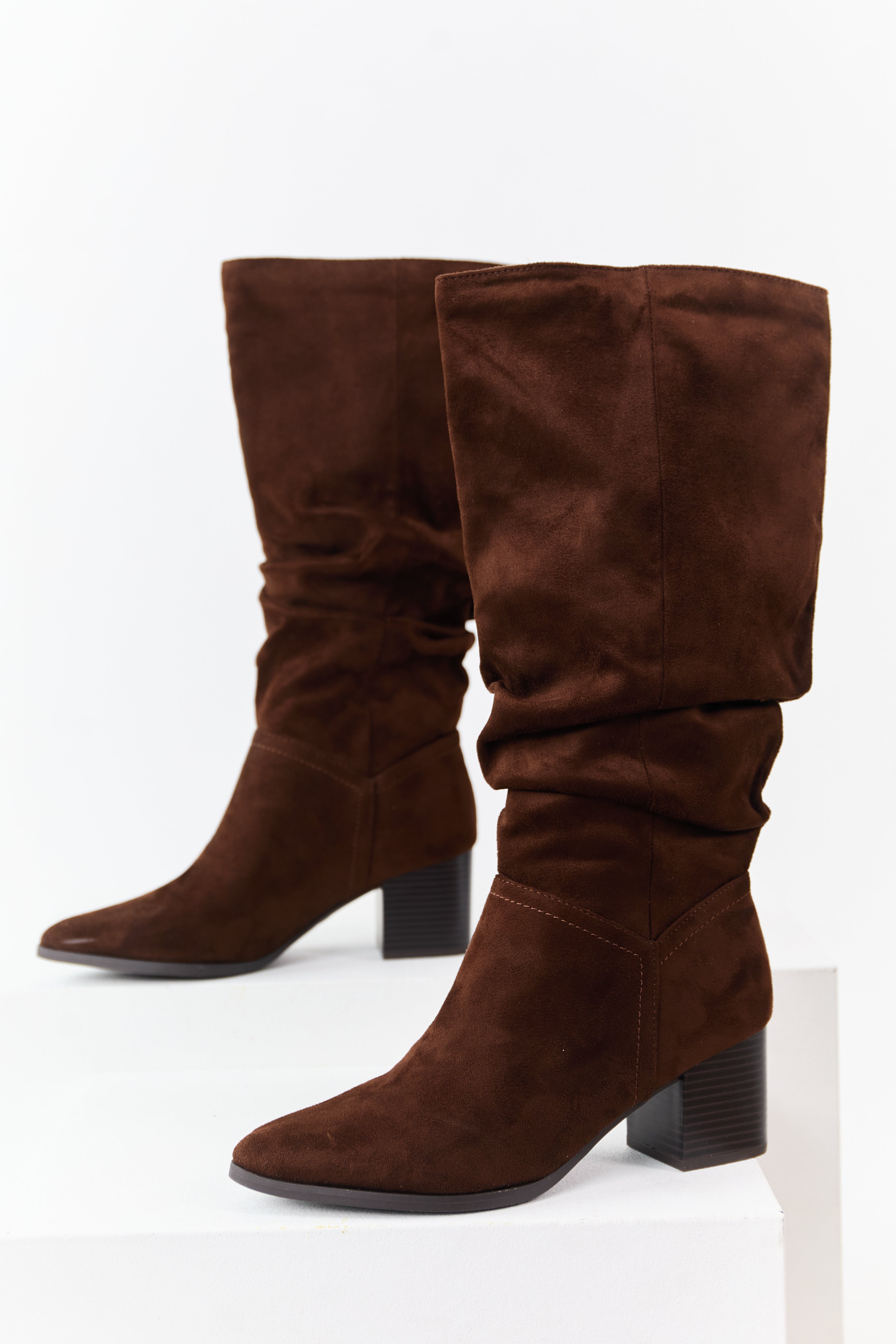 Cocoa Microsuede Slouch Block Heel Tall Boots