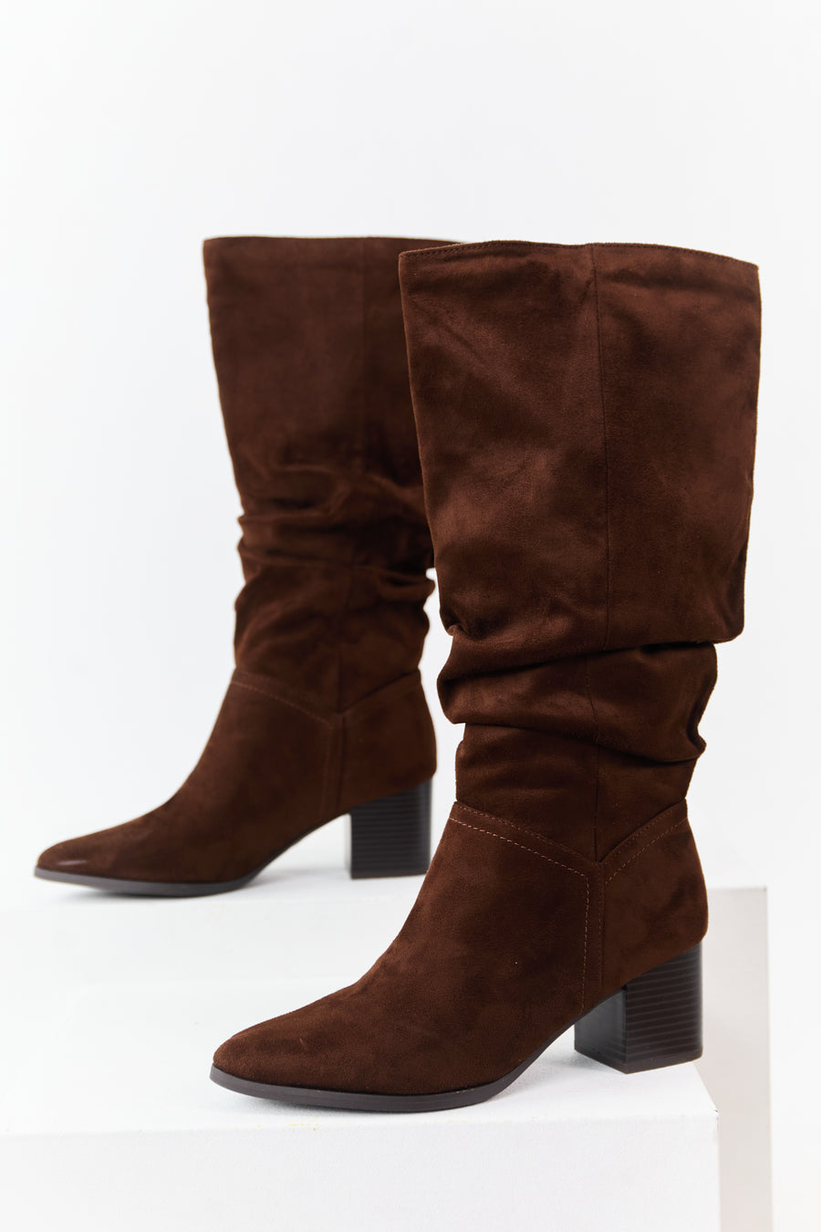 Cocoa Microsuede Slouch Block Heel Tall Boots