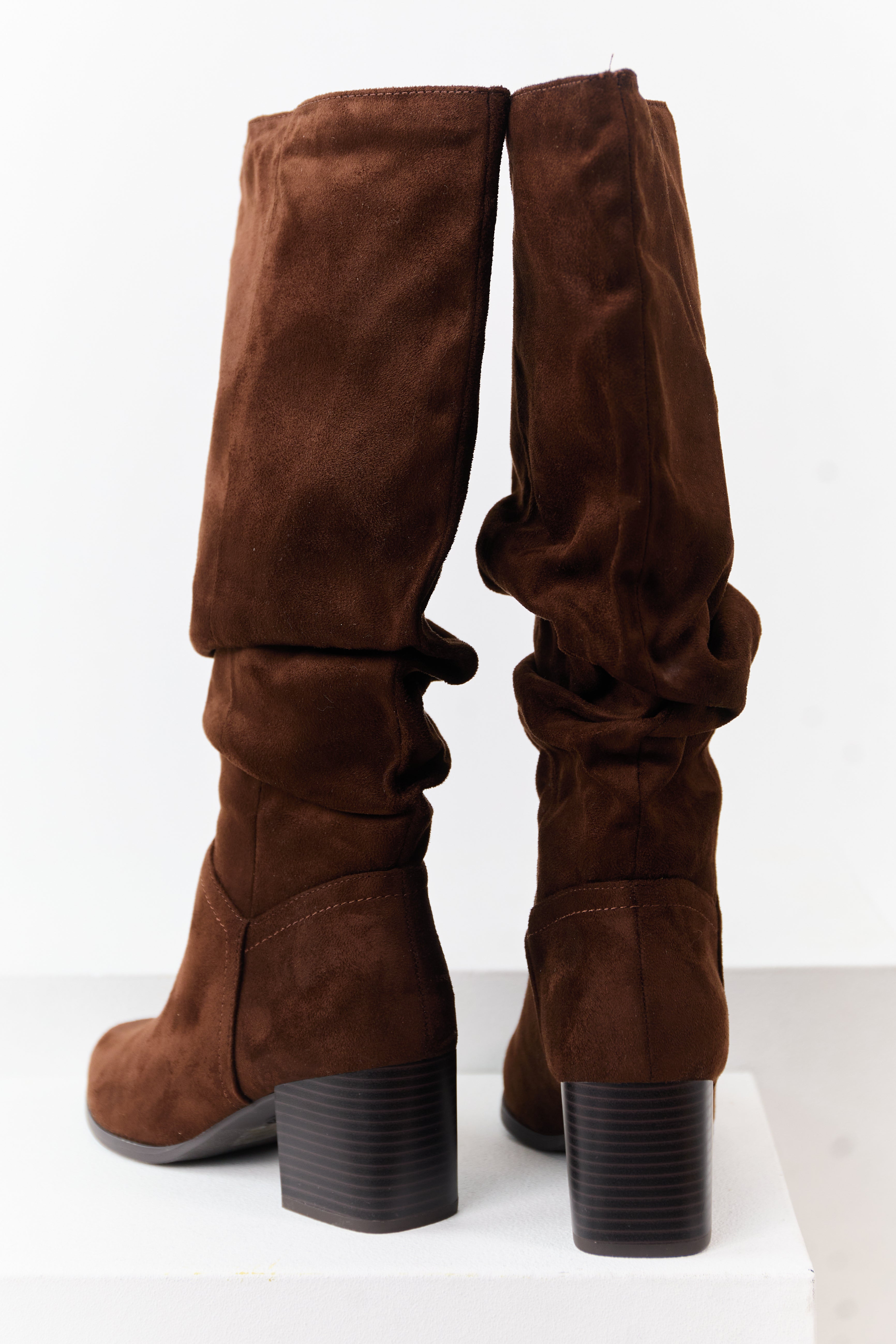 Cocoa Microsuede Slouch Block Heel Tall Boots