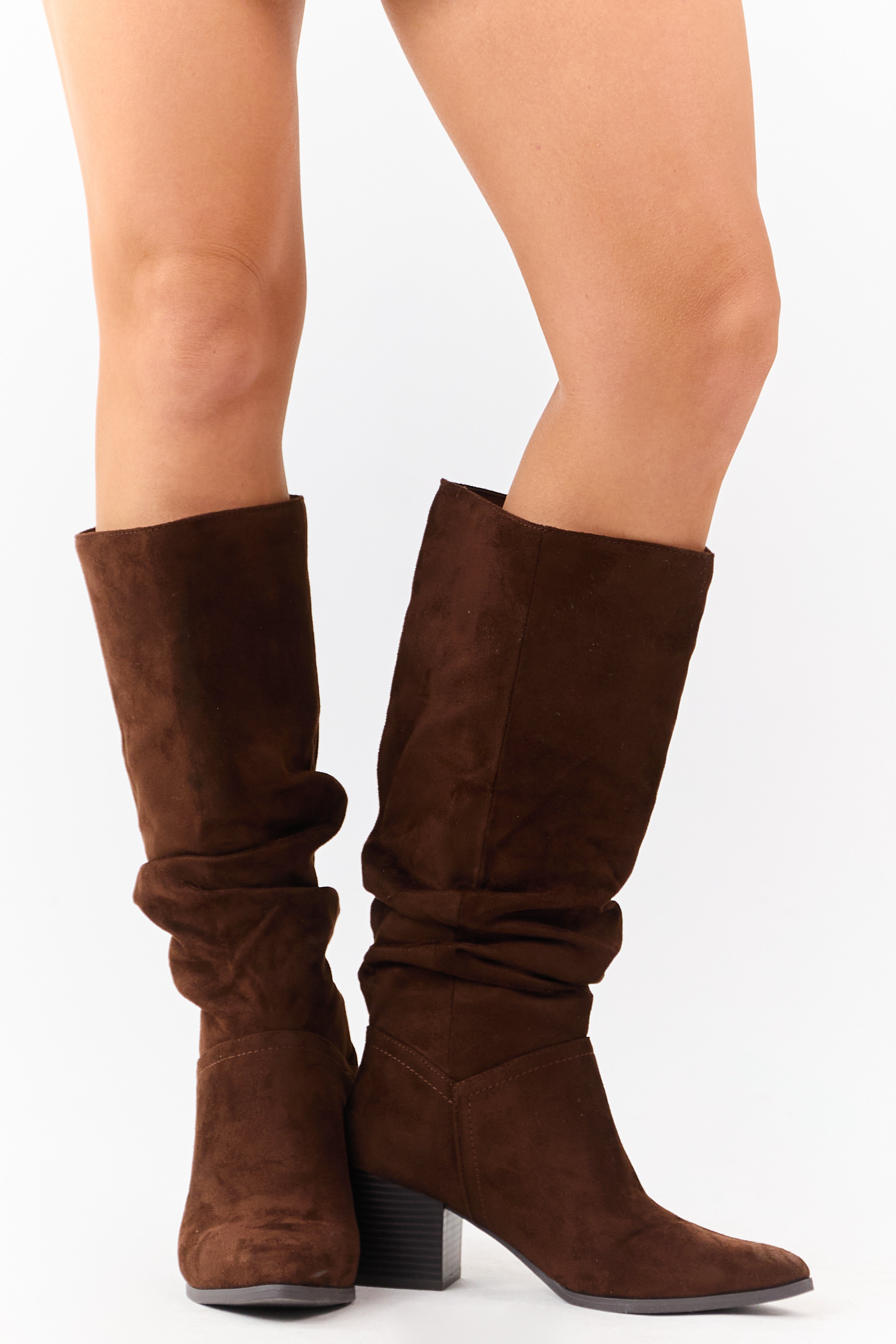Cocoa Microsuede Slouch Block Heel Tall Boots