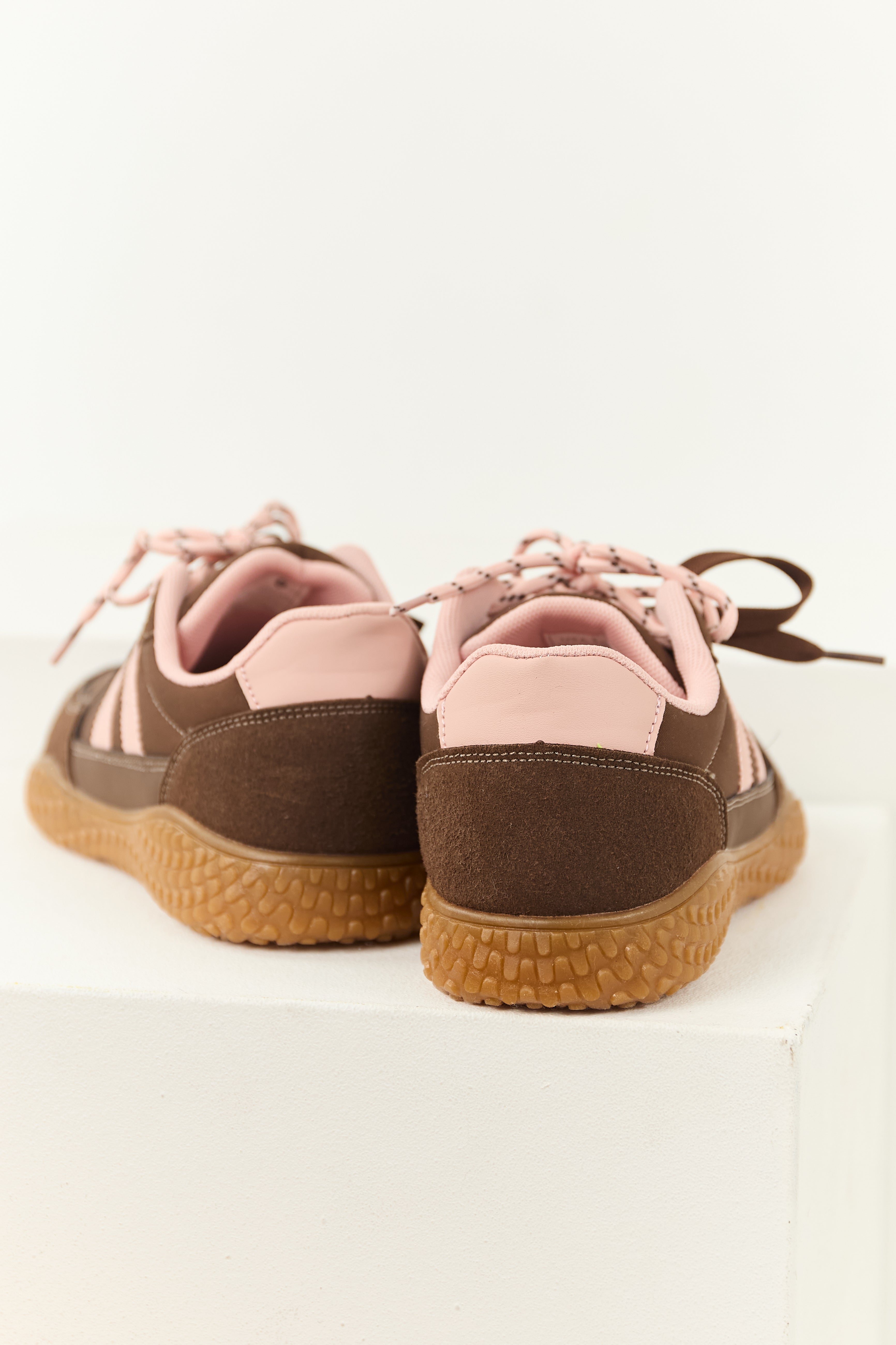 Cocoa Striped Double Lace Up Low Top Sneakers | Lime Lush Boutique