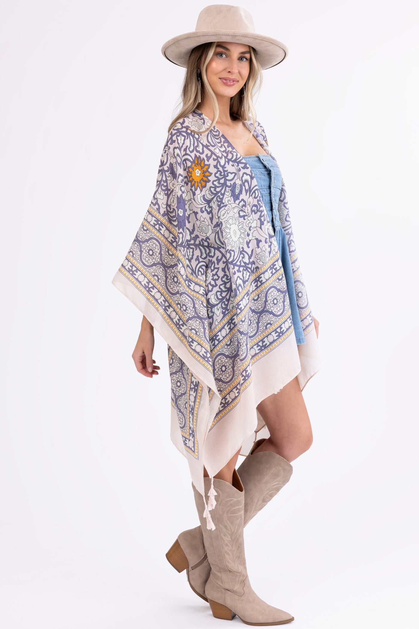 Coconut Abstract Print Tassel Kimono Lime Lush