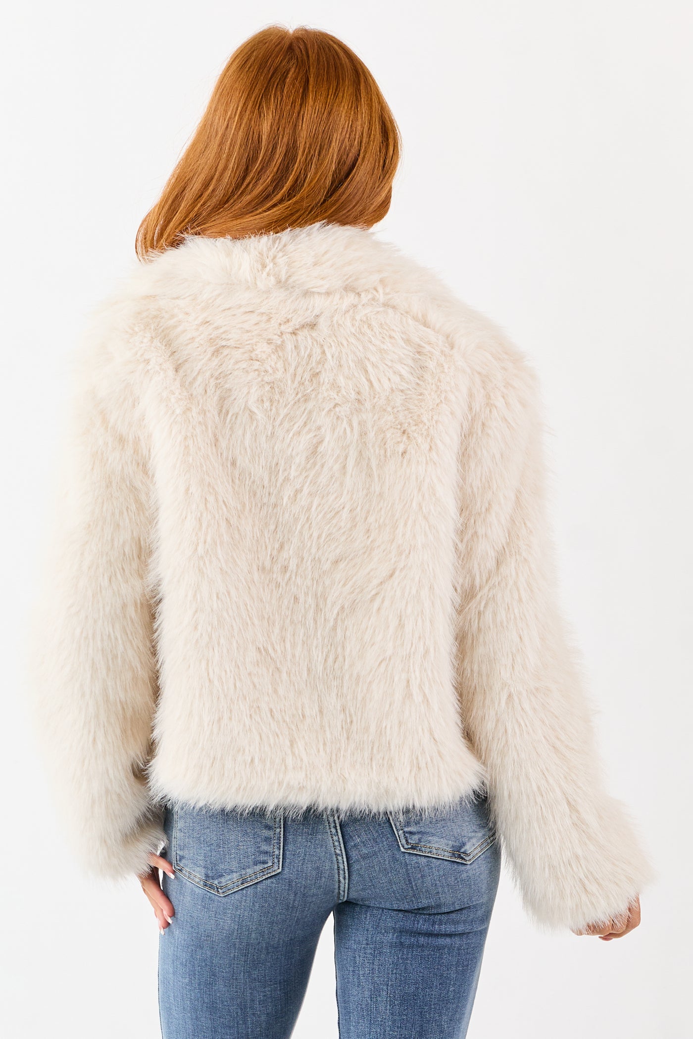 Coconut Button Down Collared Faux Fur Jacket