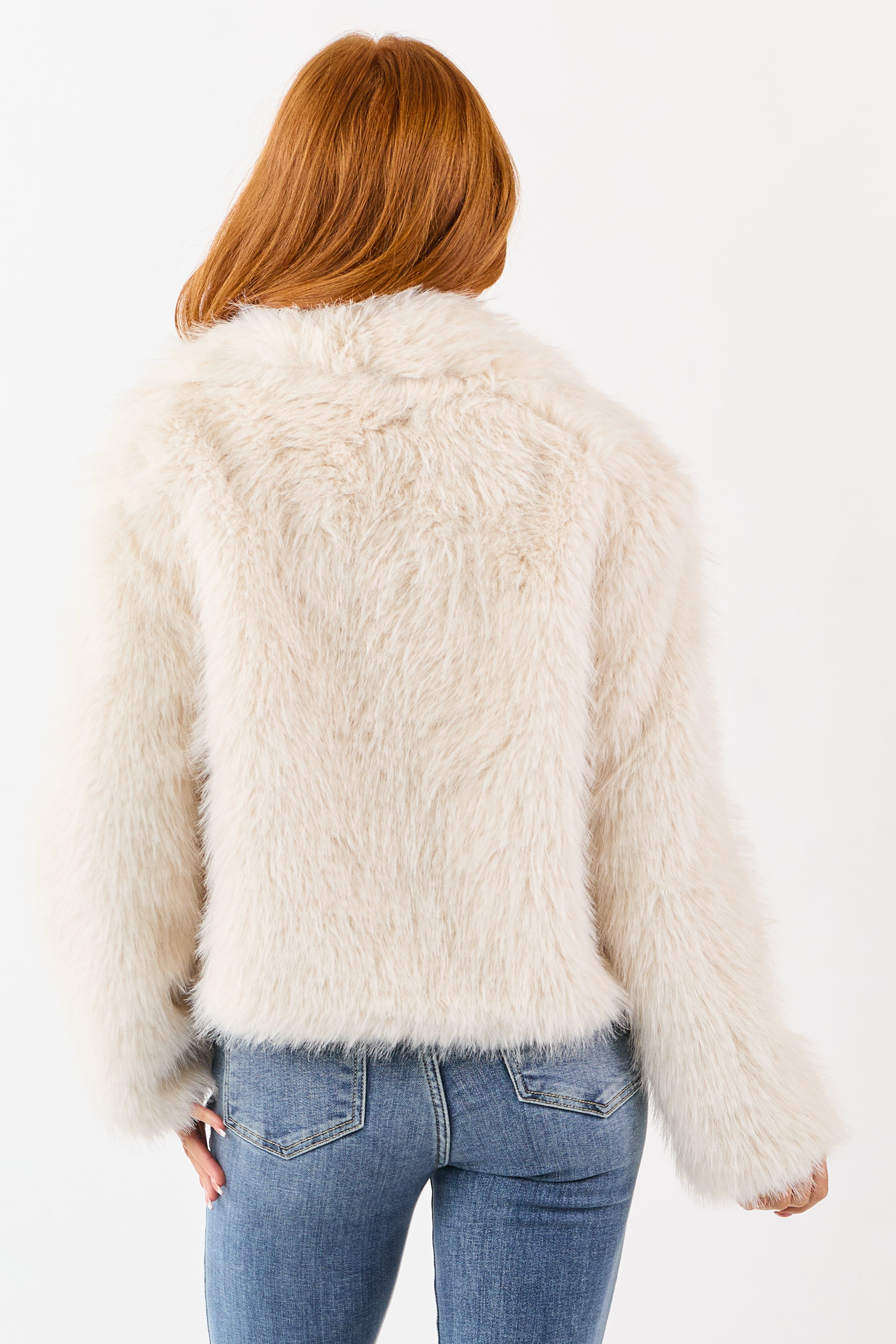 Coconut Button Down Collared Faux Fur Jacket