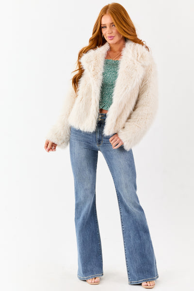 Coconut Button Down Collared Faux Fur Jacket