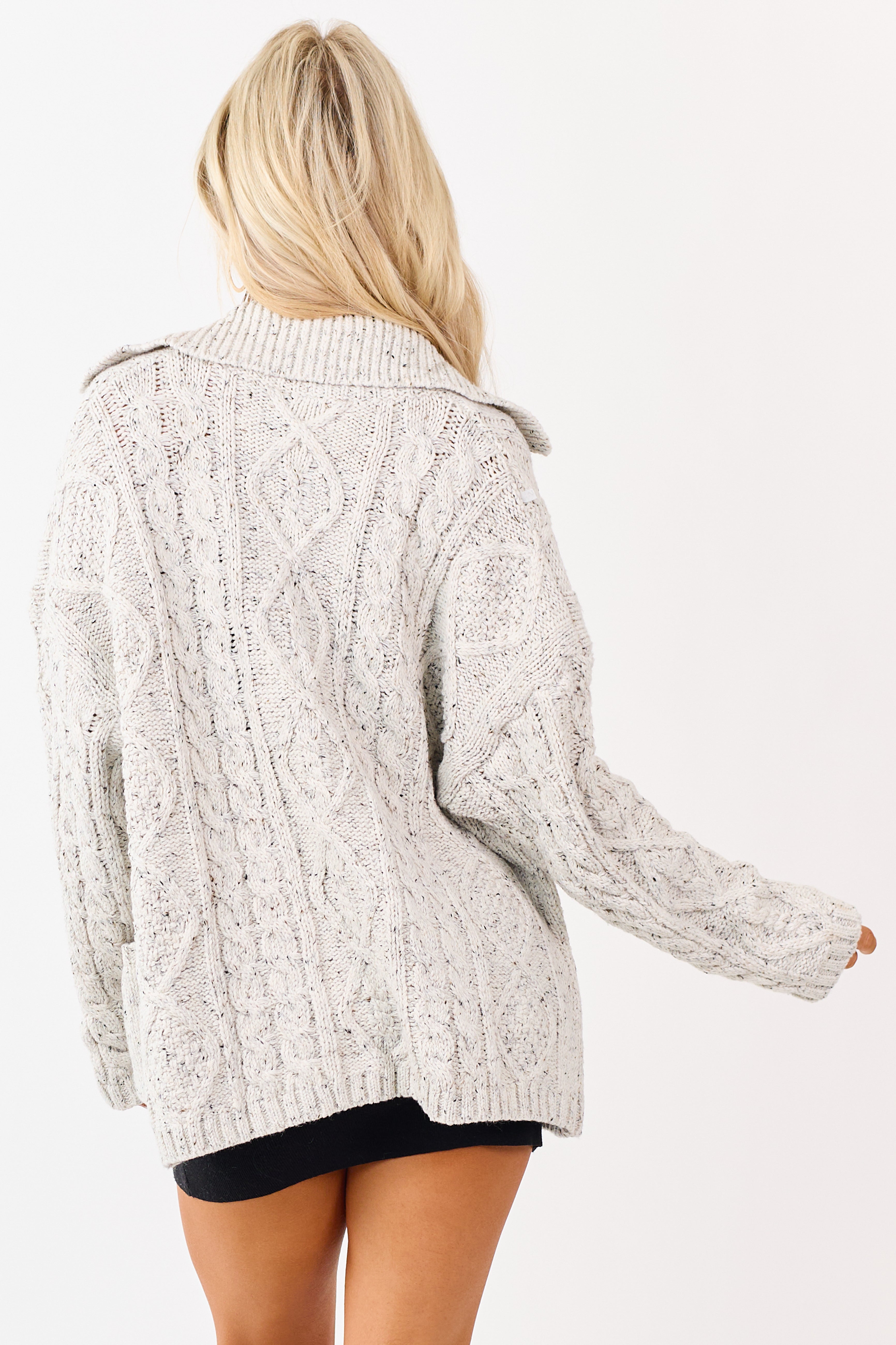 Coconut Collared Cable Knit Button Up Cardigan