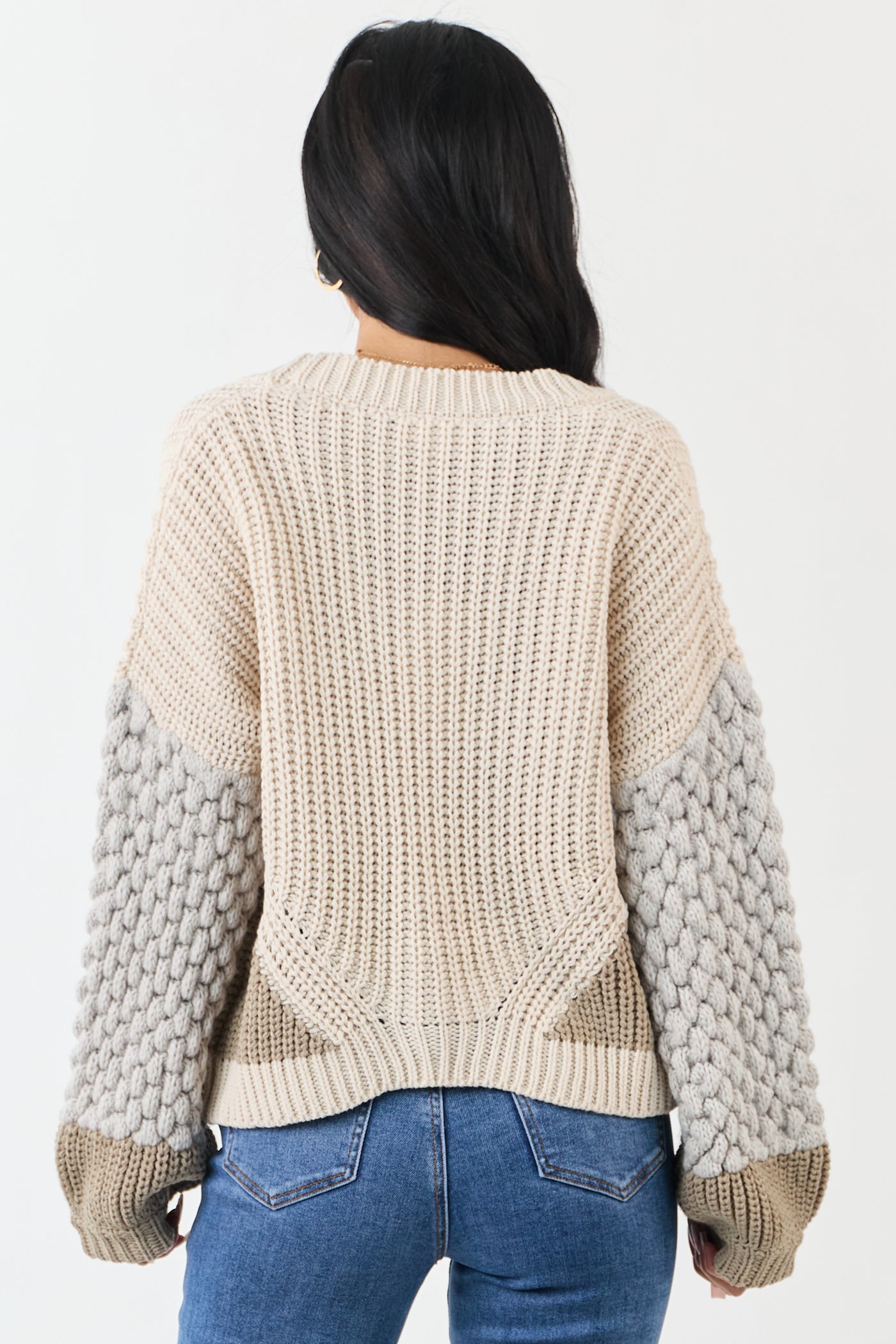 Coconut Colorblock Button Down Thick Knit Cardigan