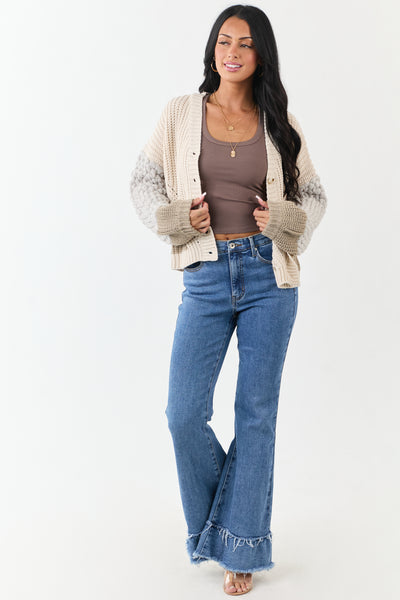 Coconut Colorblock Button Down Thick Knit Cardigan
