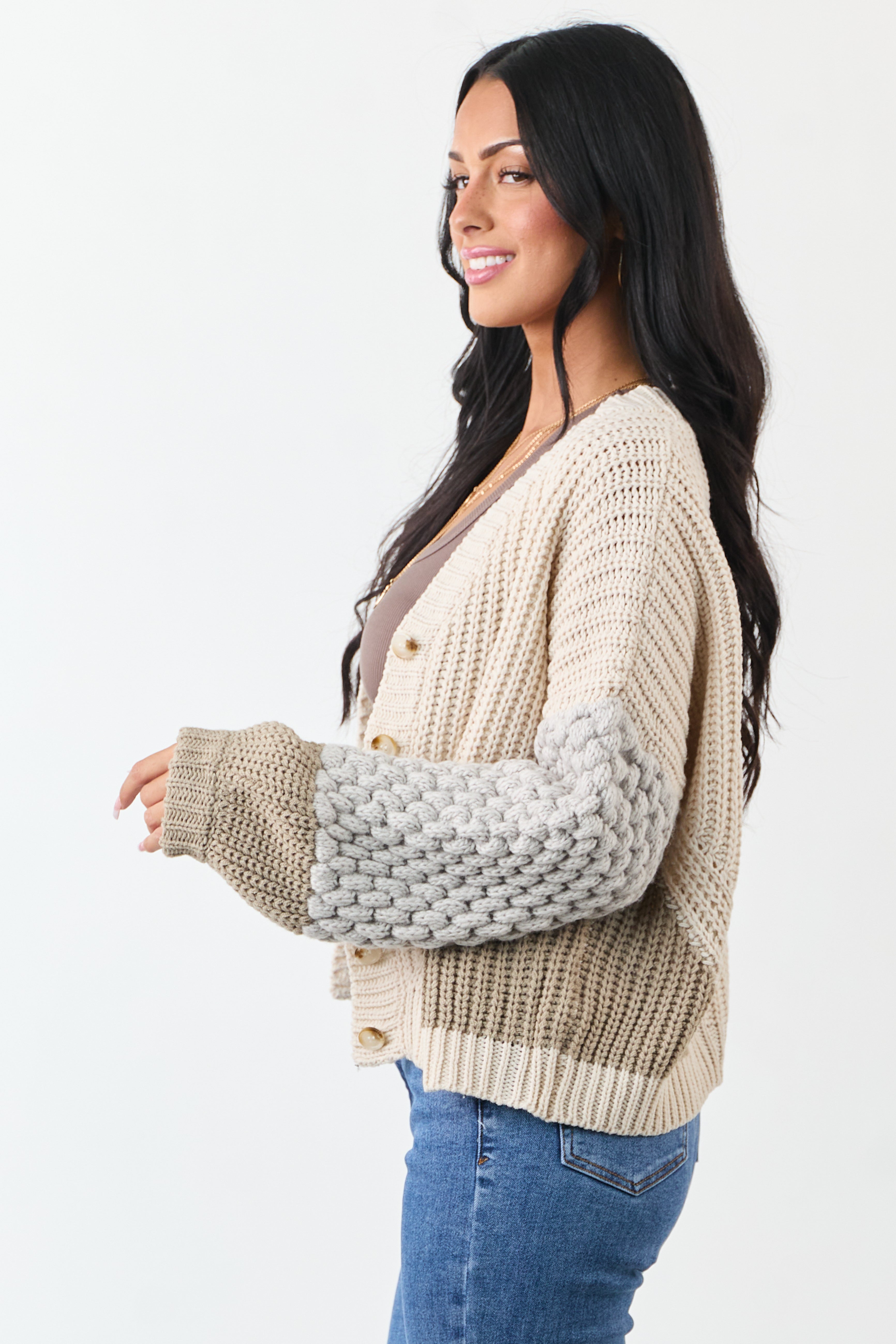 Coconut Colorblock Button Down Thick Knit Cardigan