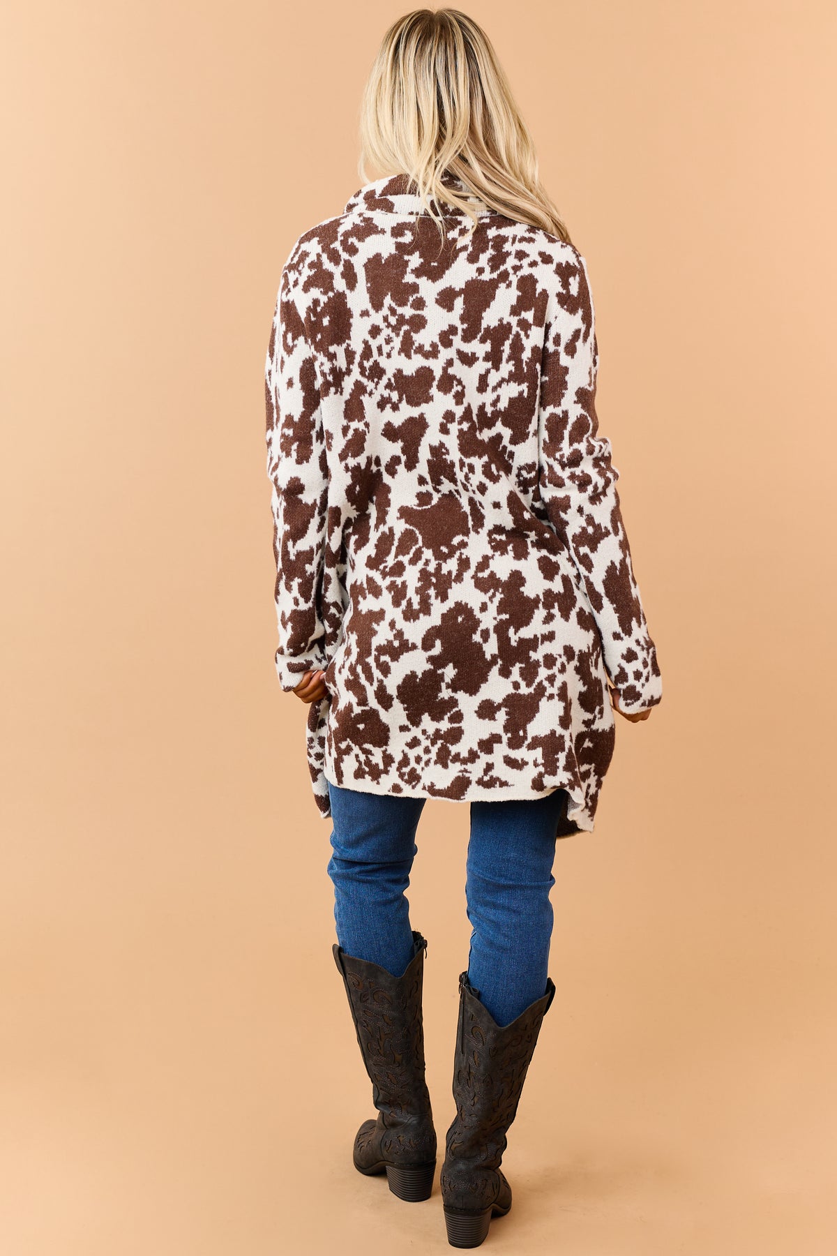 Coconut Cow Print Open Front Duster Cardigan