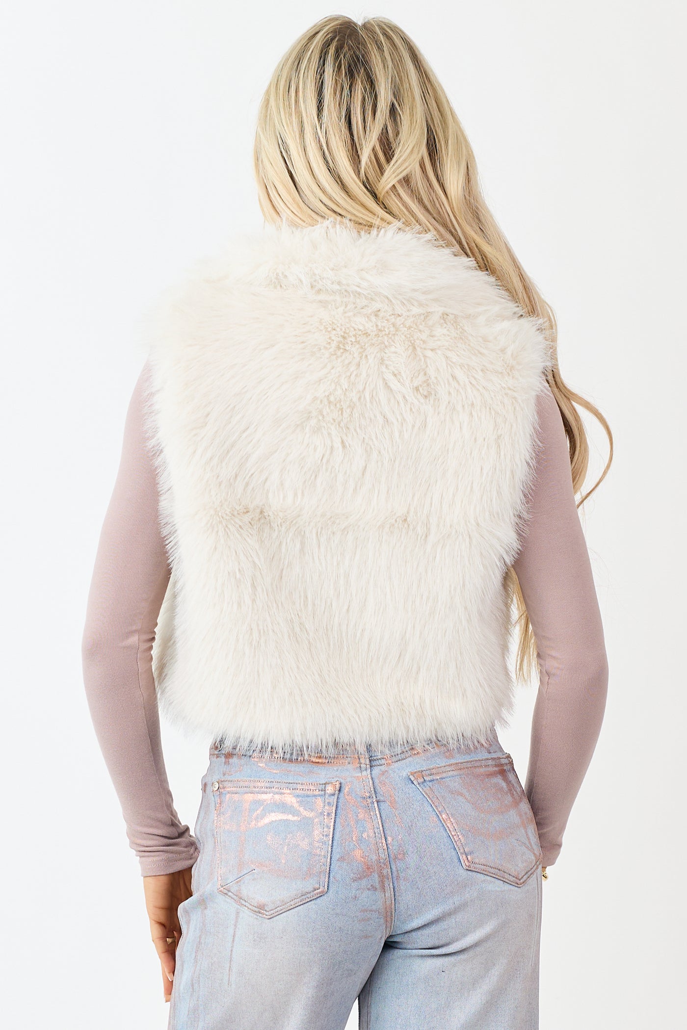 Coconut Faux Fur Cropped Collared Vest