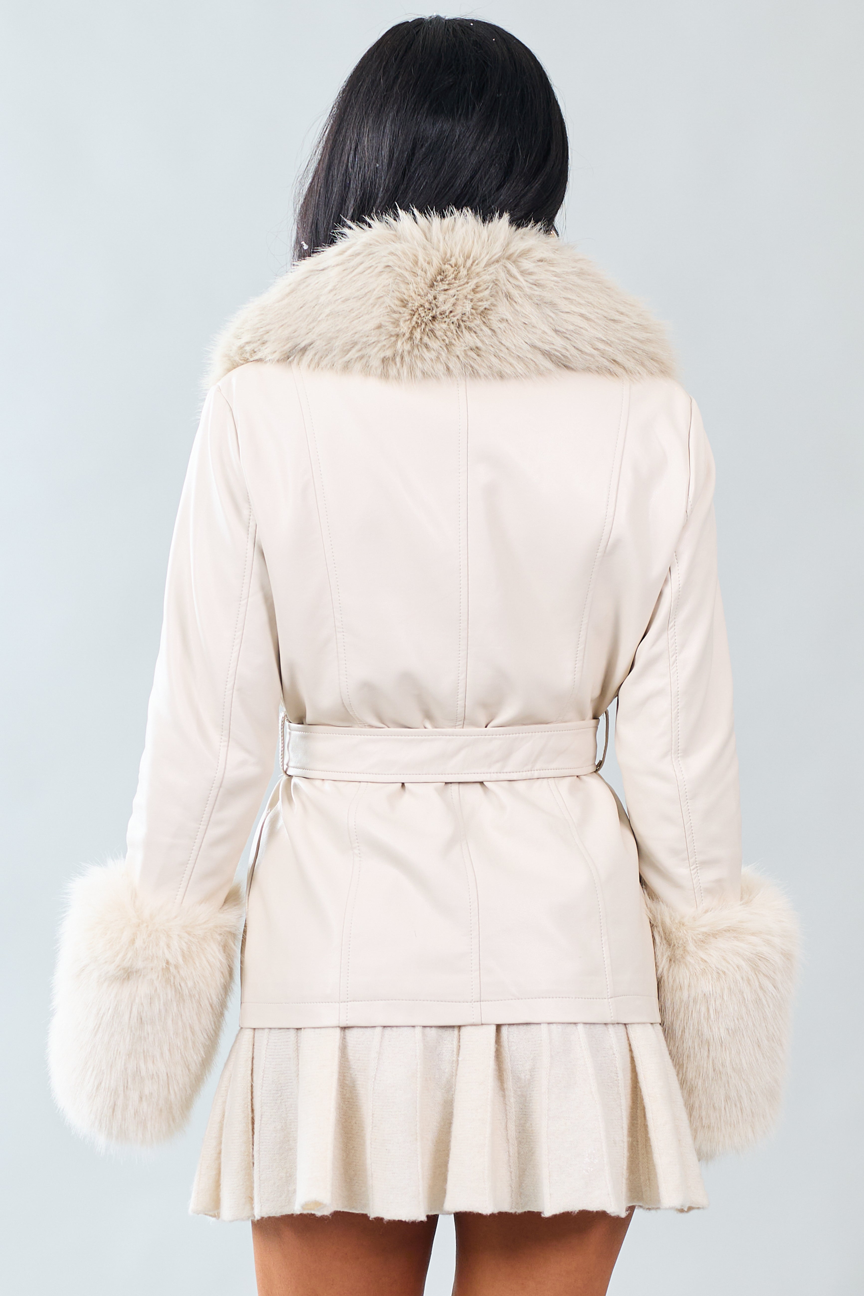 Coconut Faux Leather Fur Trim Blazer Jacket