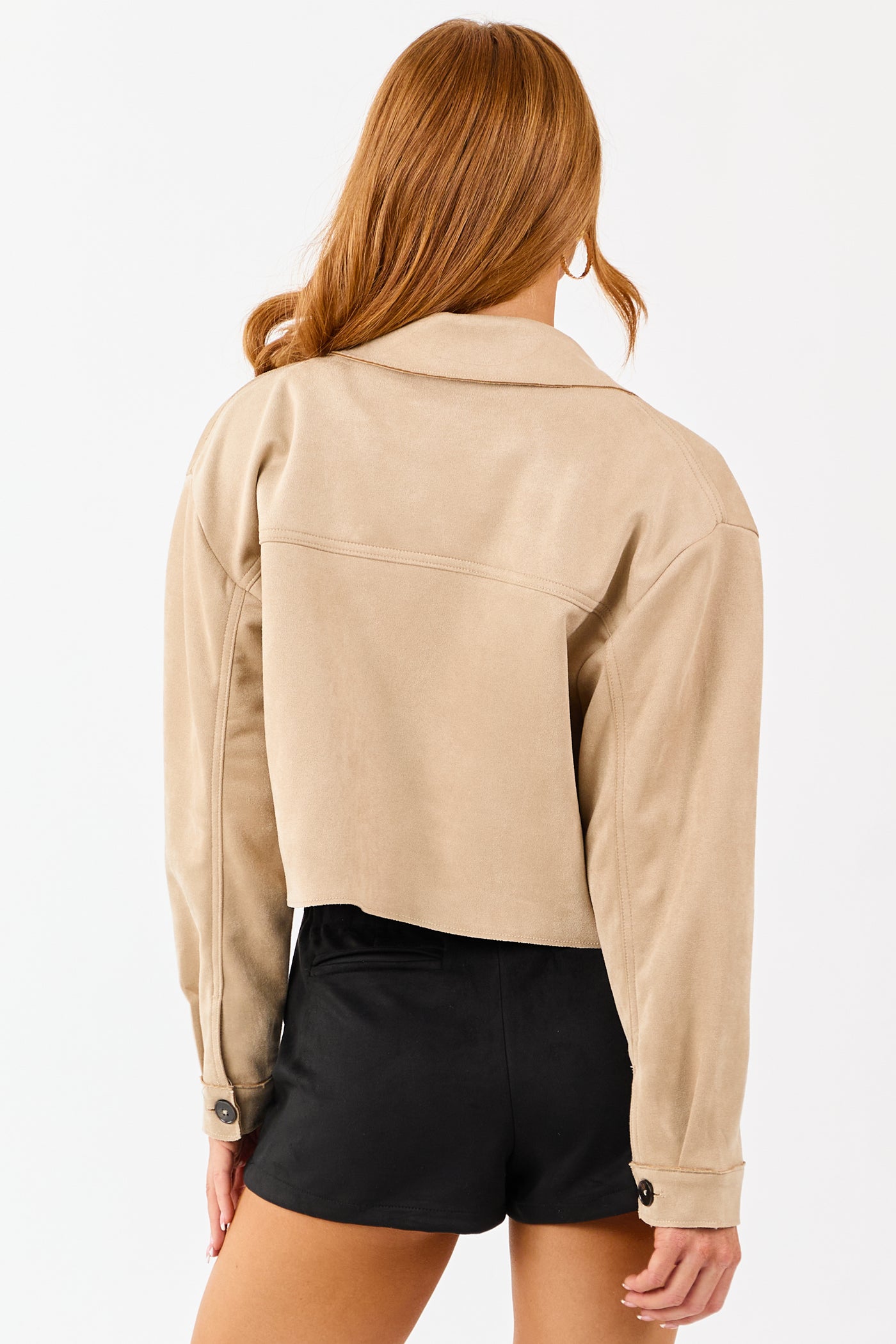Coconut Faux Suede Button Down Collared Jacket