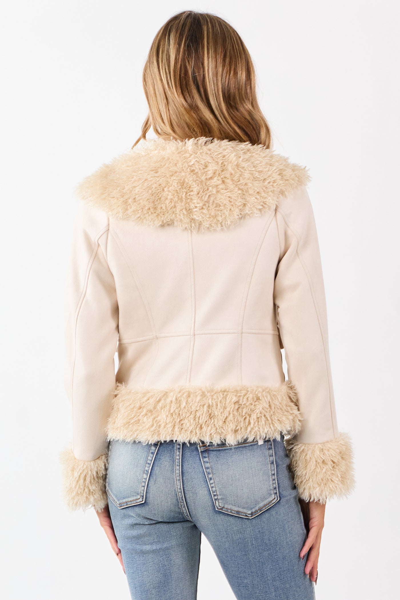Coconut Faux Suede Faux Fur Trimmed Jacket