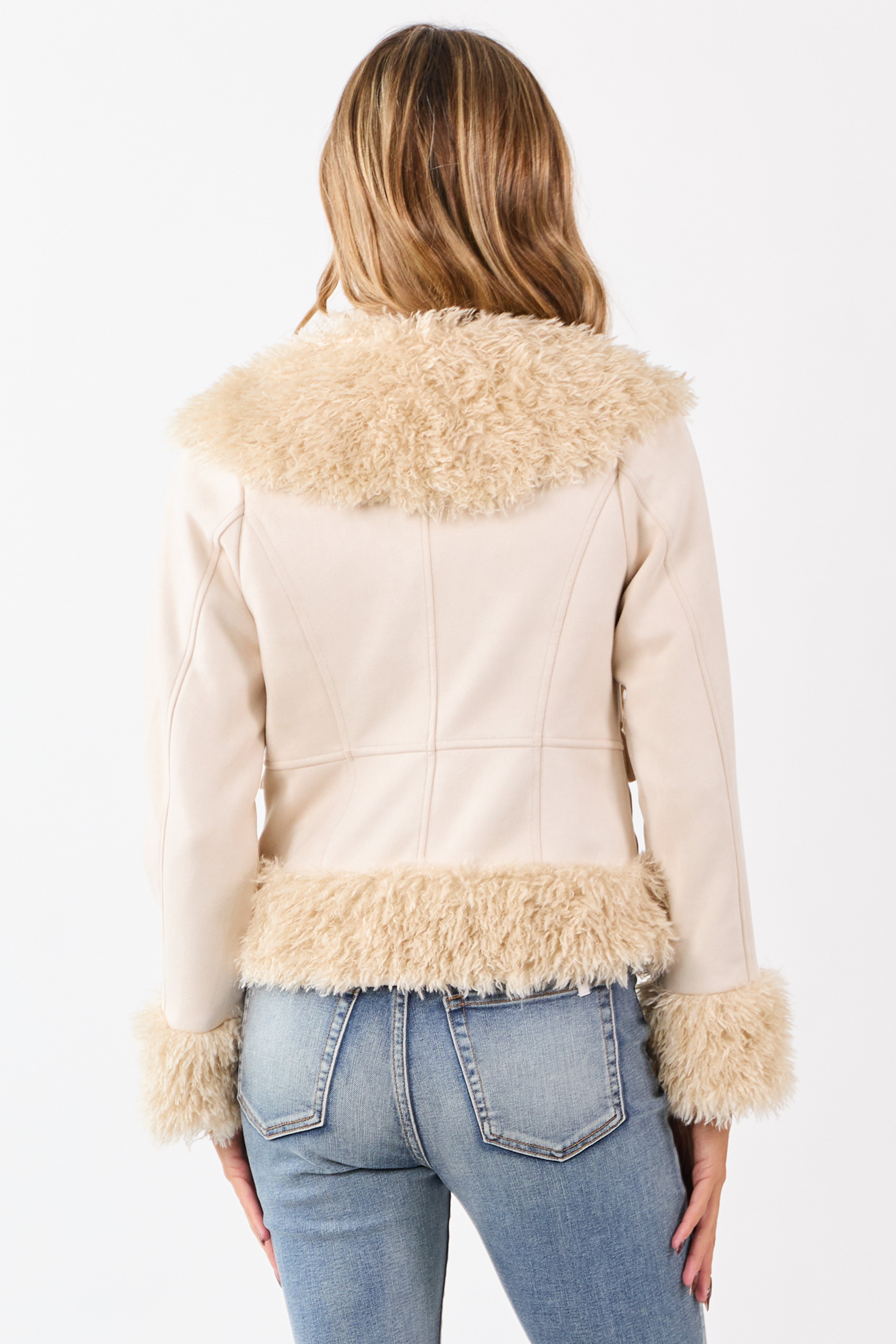 Coconut Faux Suede Faux Fur Trimmed Jacket