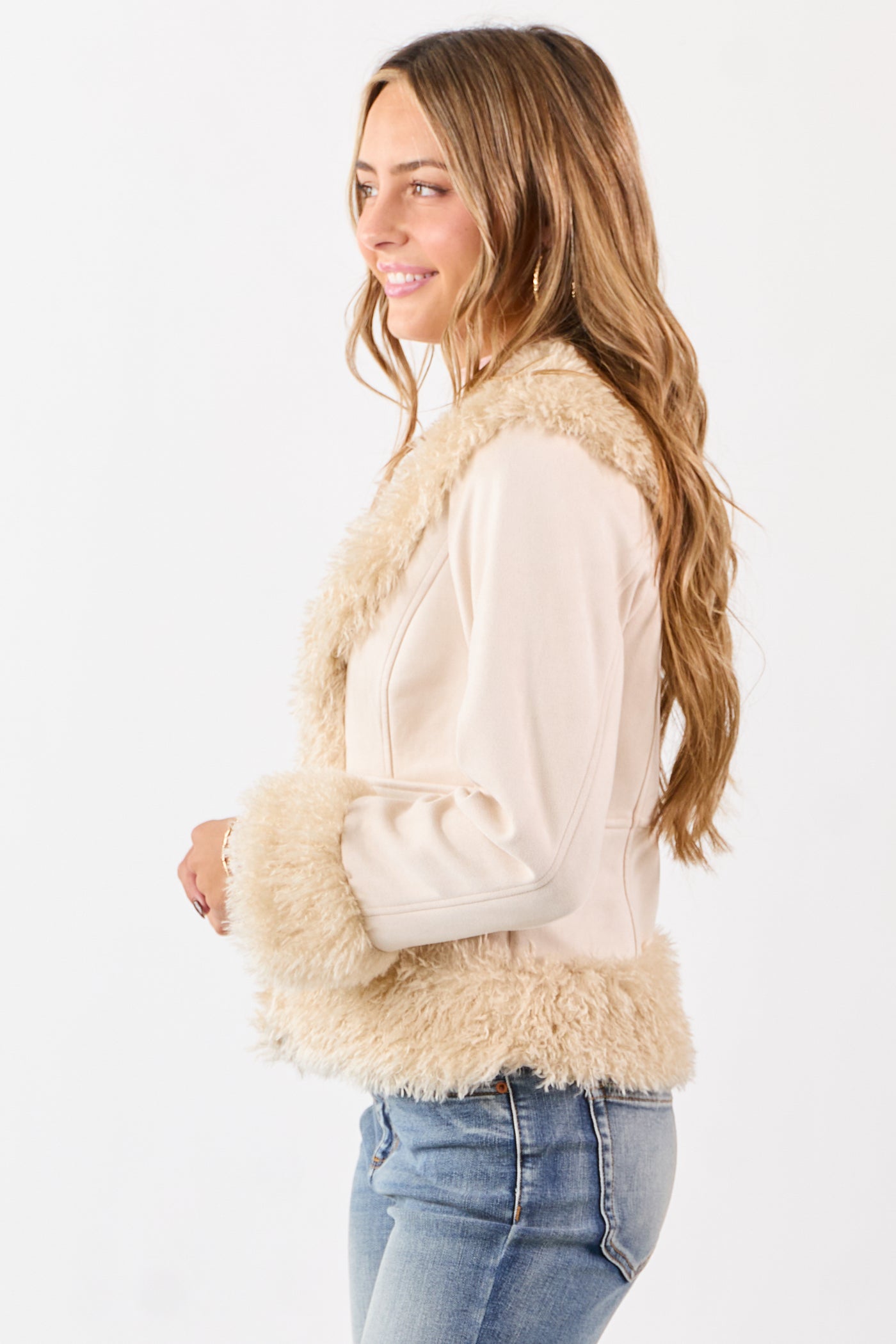 Coconut Faux Suede Faux Fur Trimmed Jacket