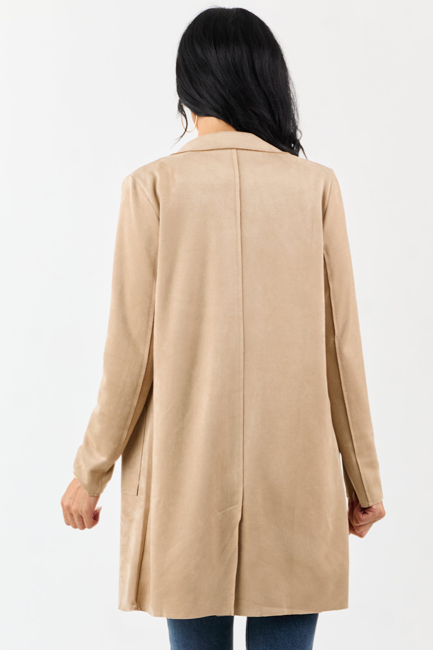 Coconut Faux Suede Open Front Jacket