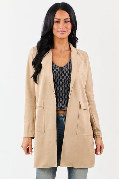 Coconut Faux Suede Open Front Jacket