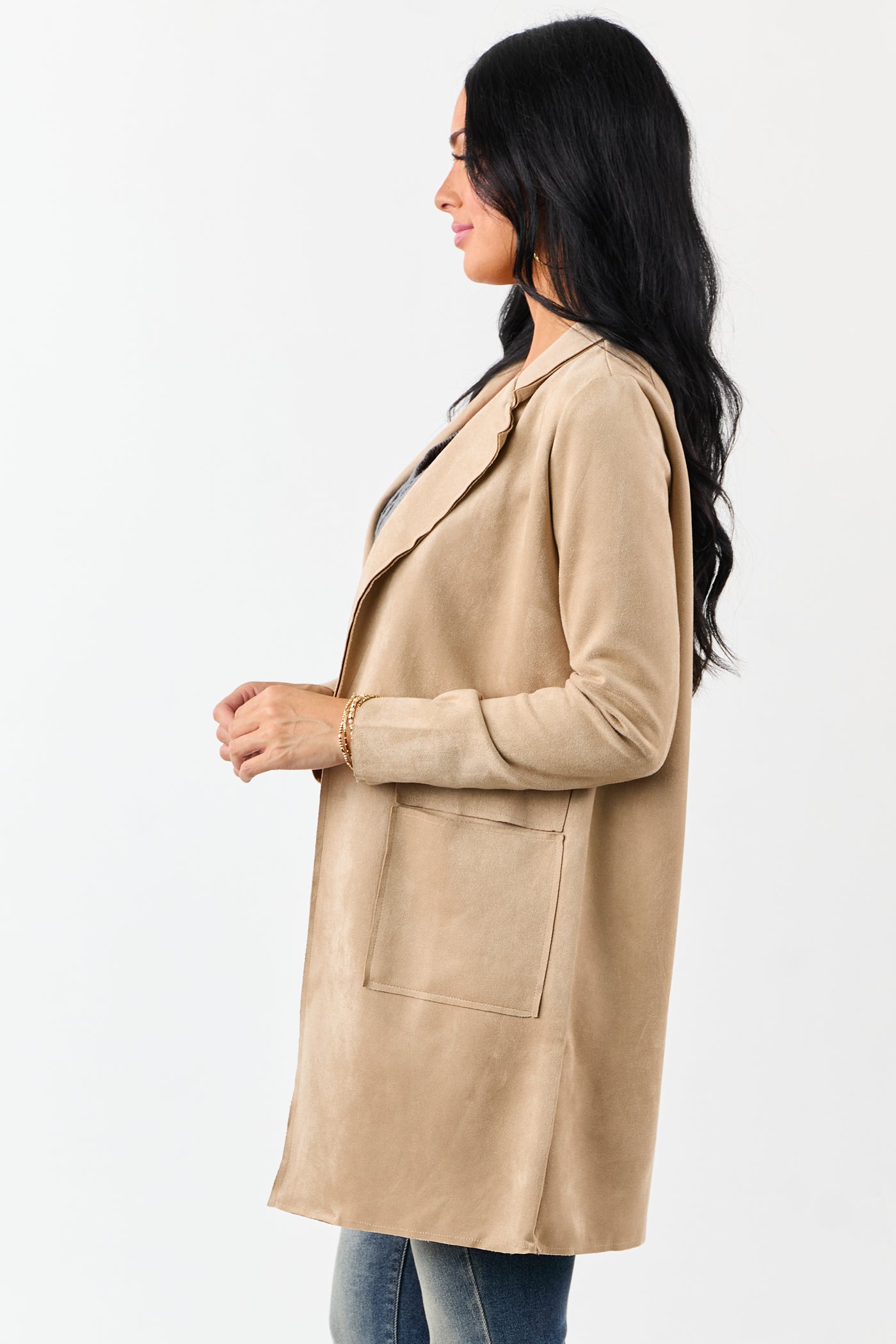 Coconut Faux Suede Open Front Jacket