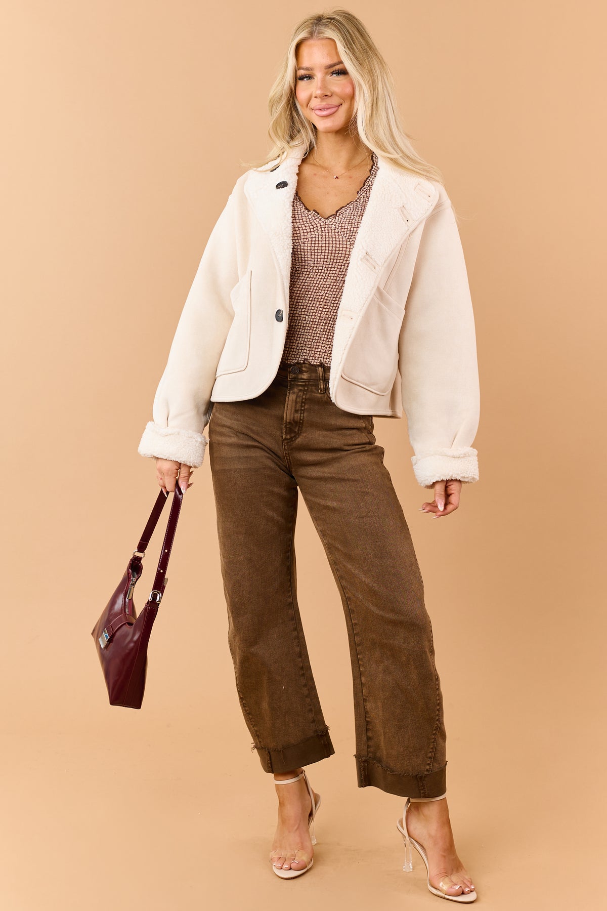 Coconut Faux Suede Reversible Sherpa Jacket