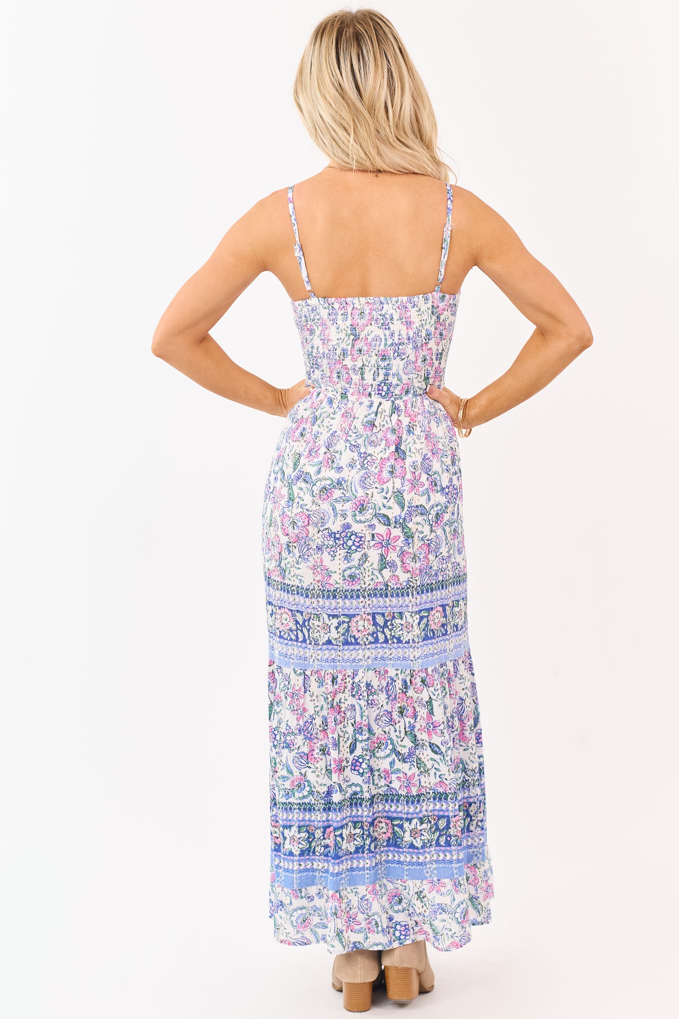 Coconut Floral Eyelet Front Twist Maxi Dress